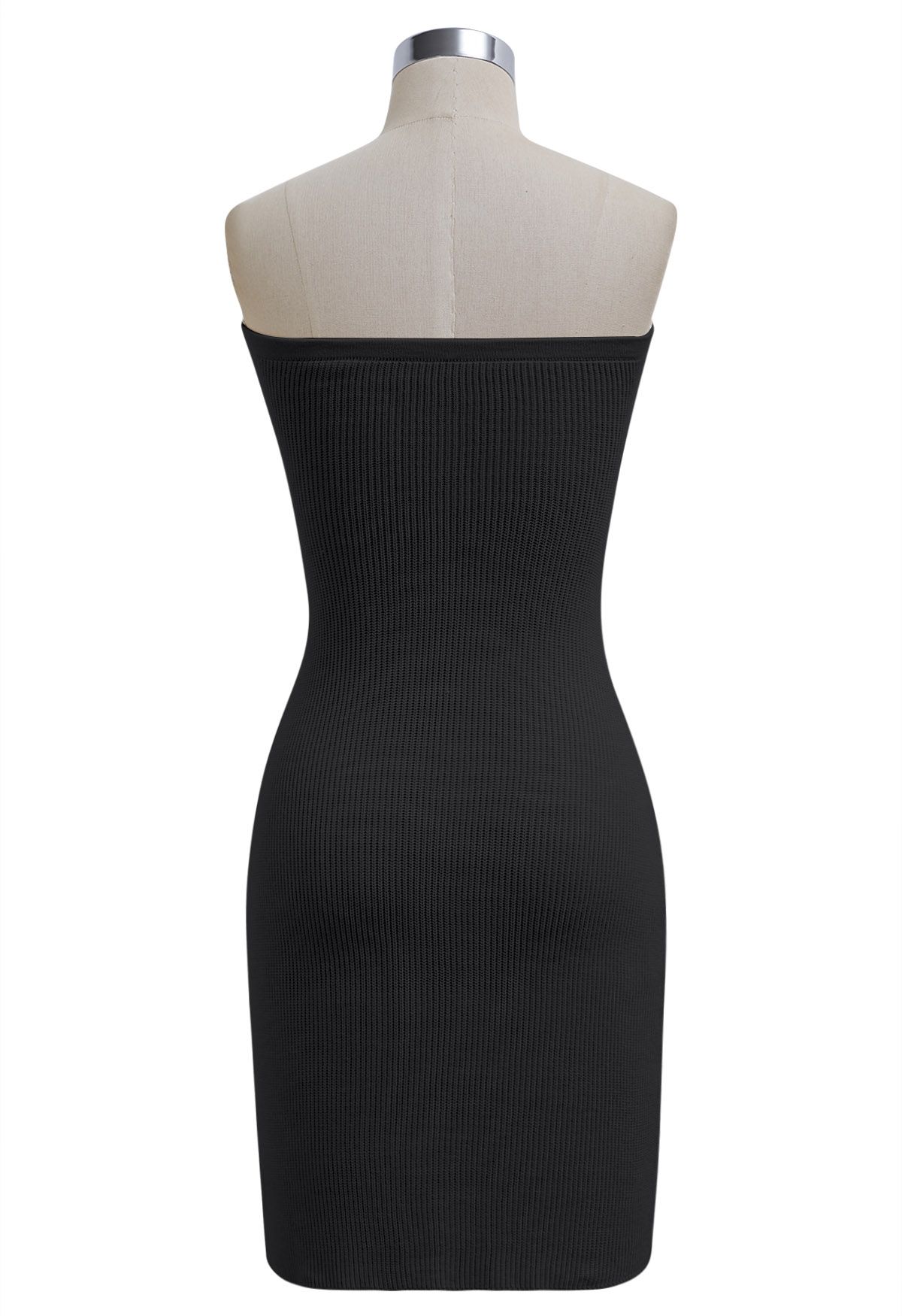 Knotted Front Fitted Knit Mini Dress in Black