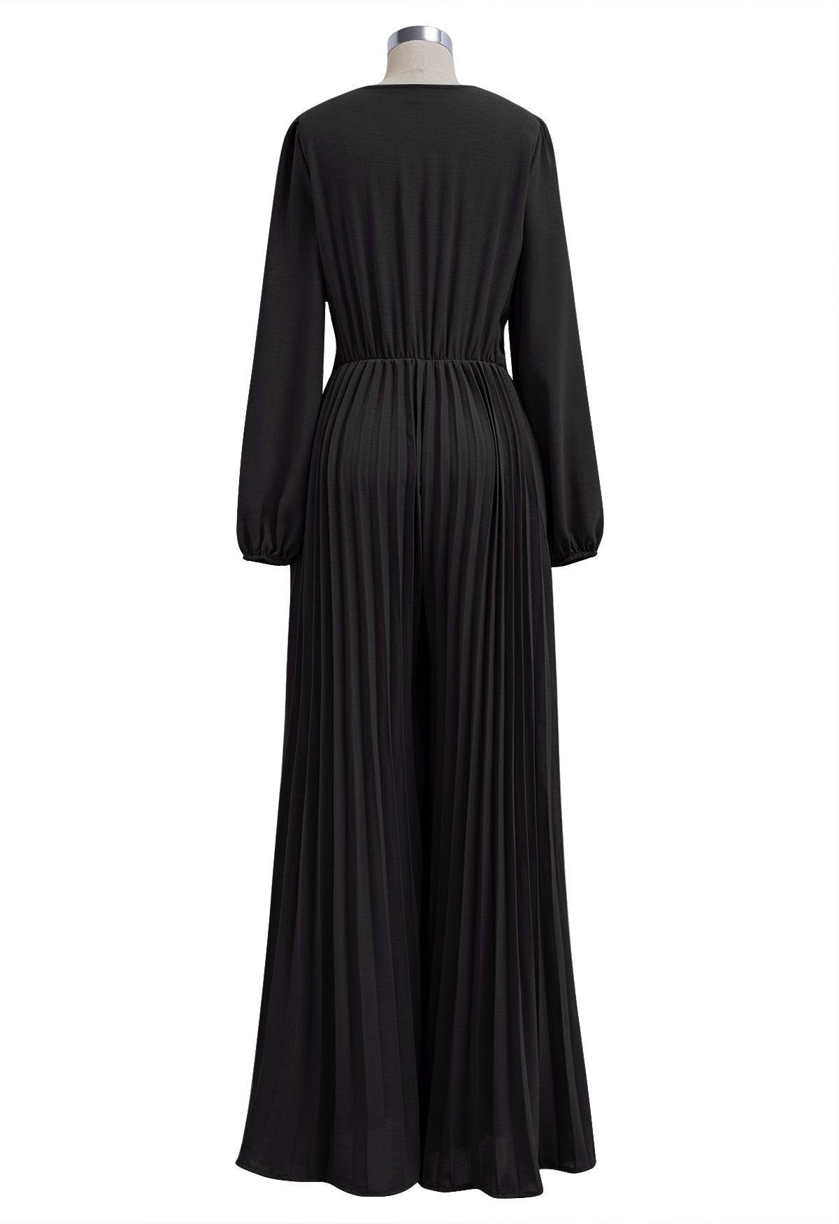 Sash Adorned Wide Leg Pleated Jumpsuit in Black