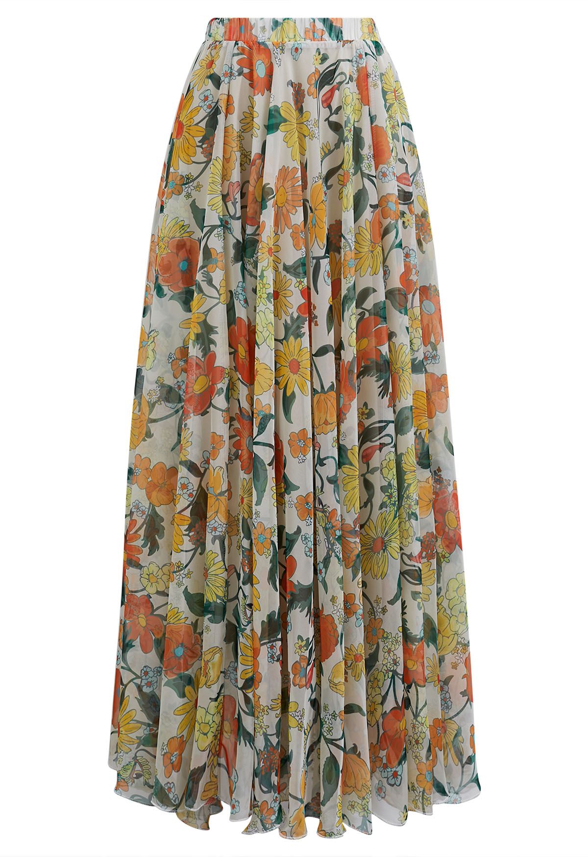 Sun-Kissed Floral Chiffon Maxi Skirt