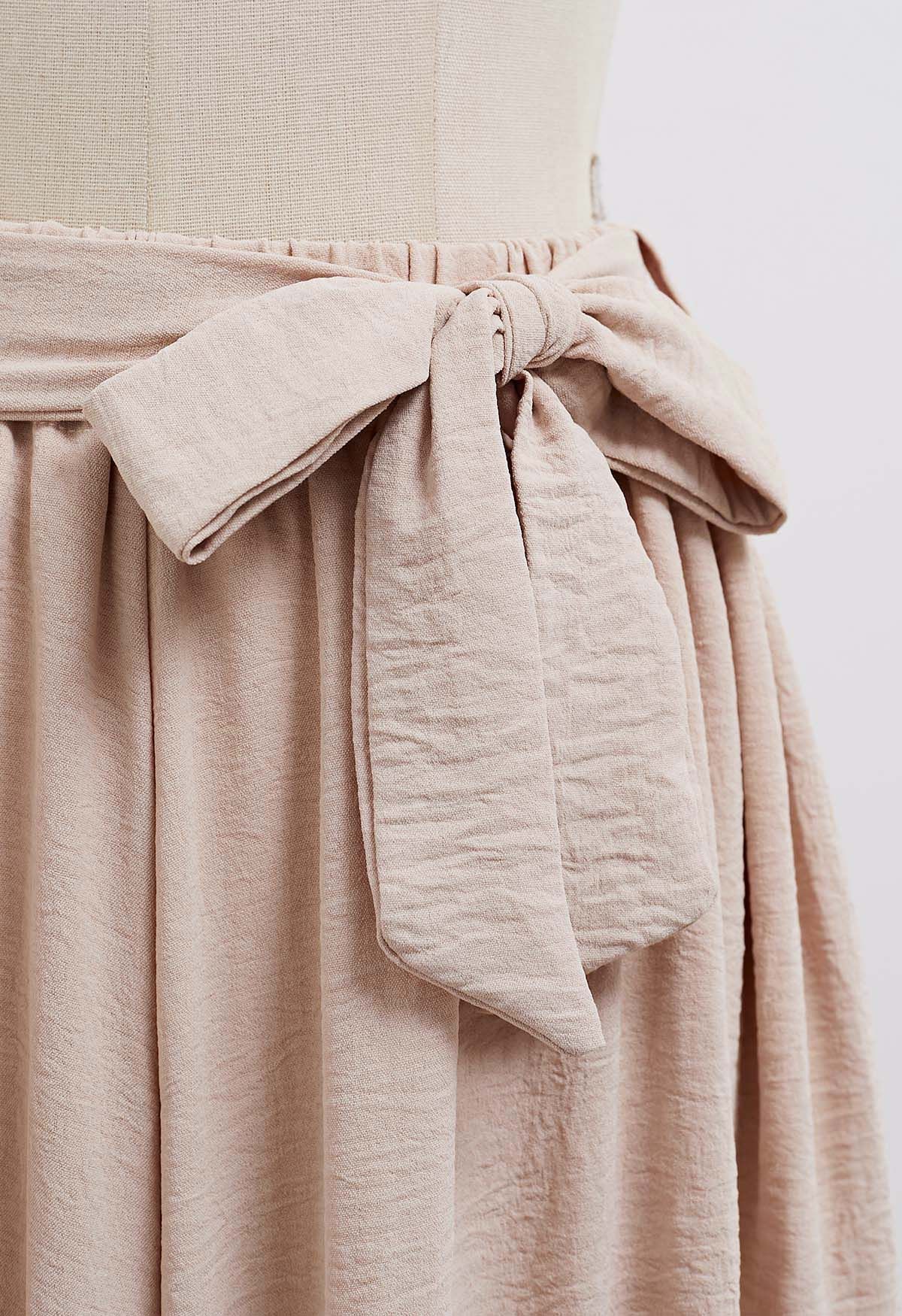 Breezy Tie Waist Asymmetric Crop Pants in Peach