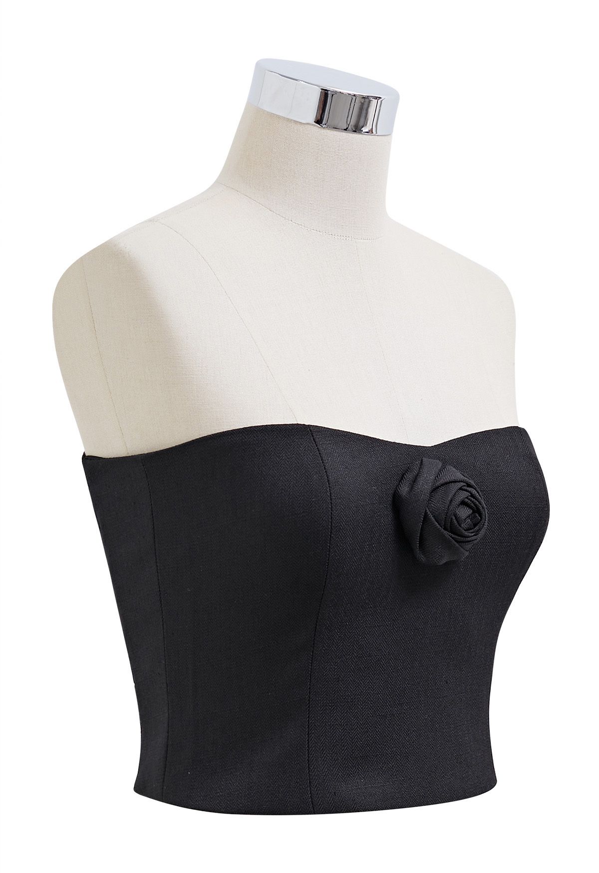 3D Rose Shirred Back Tube Top in Black