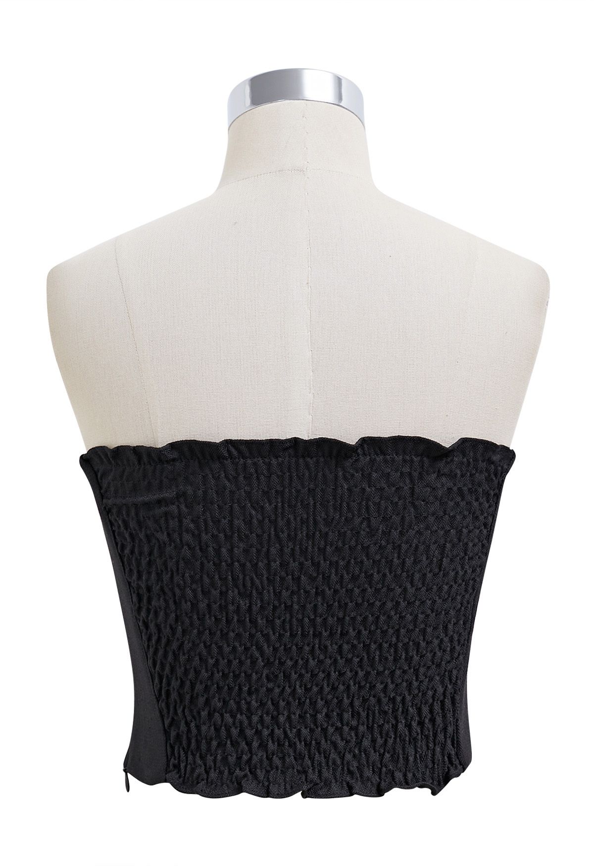 3D Rose Shirred Back Tube Top in Black