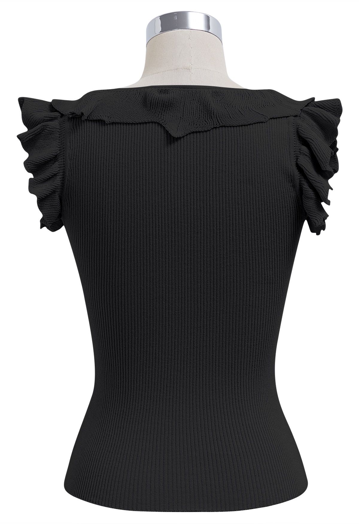 Ethereal Ruffle Sleeveless Knit Top in Black