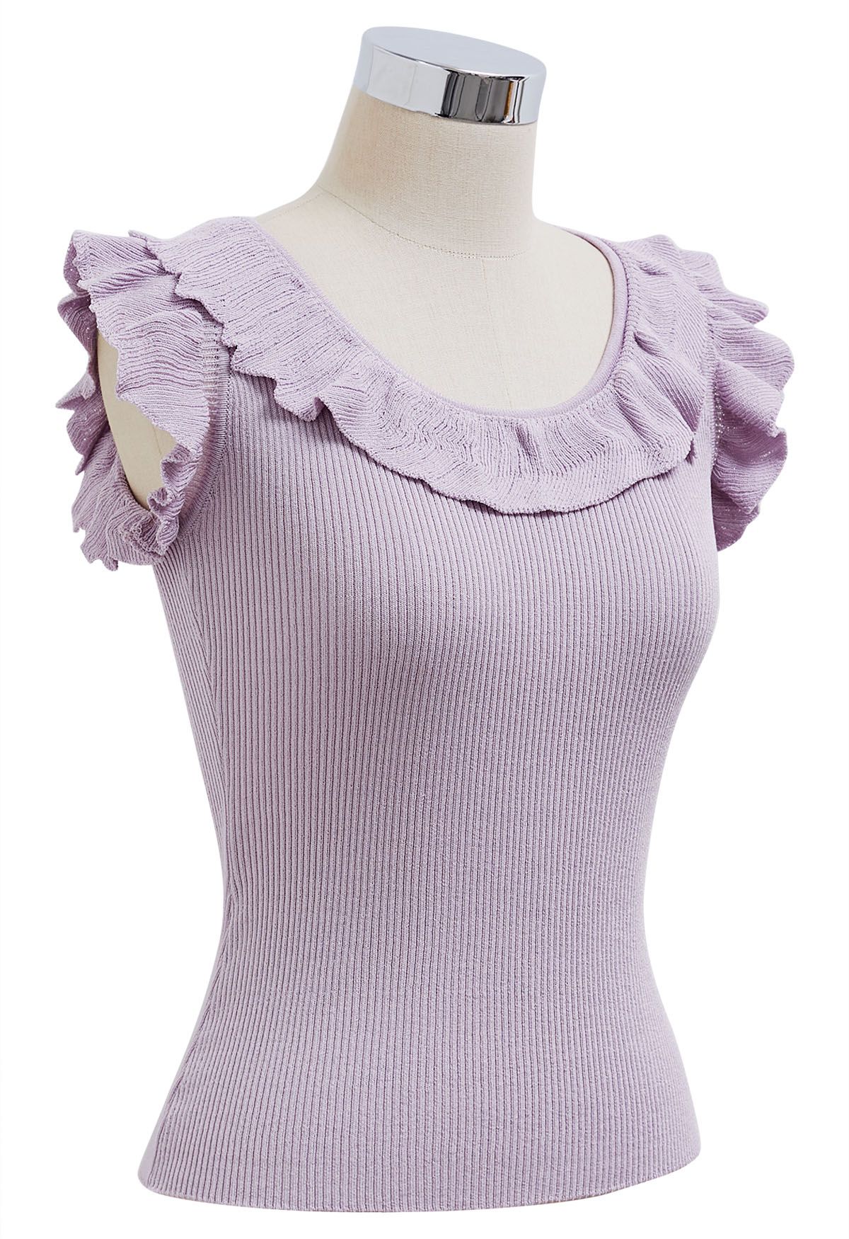 Ethereal Ruffle Sleeveless Knit Top in Lilac