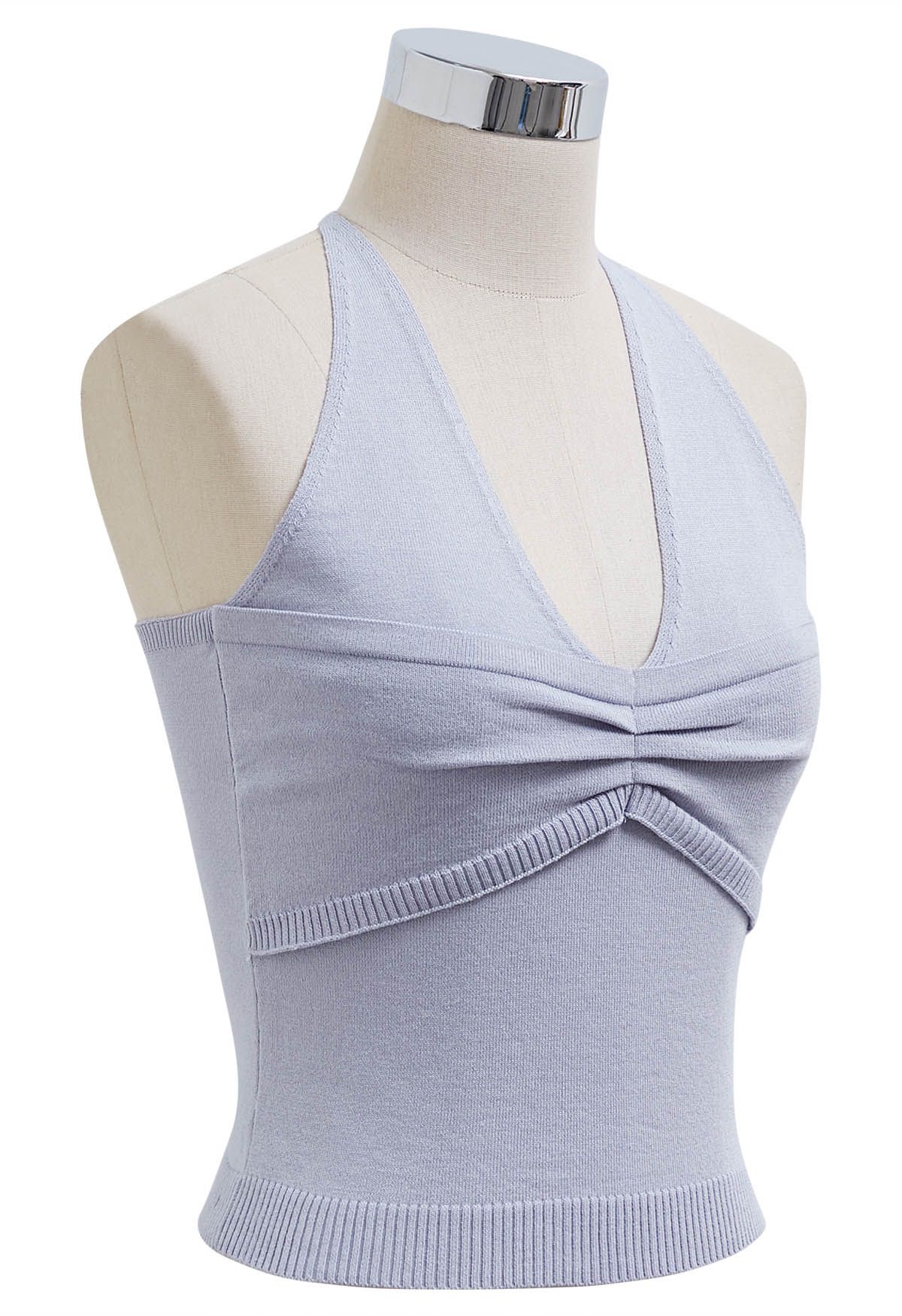 Pintuck Detail Halter Knit Top in Lavender