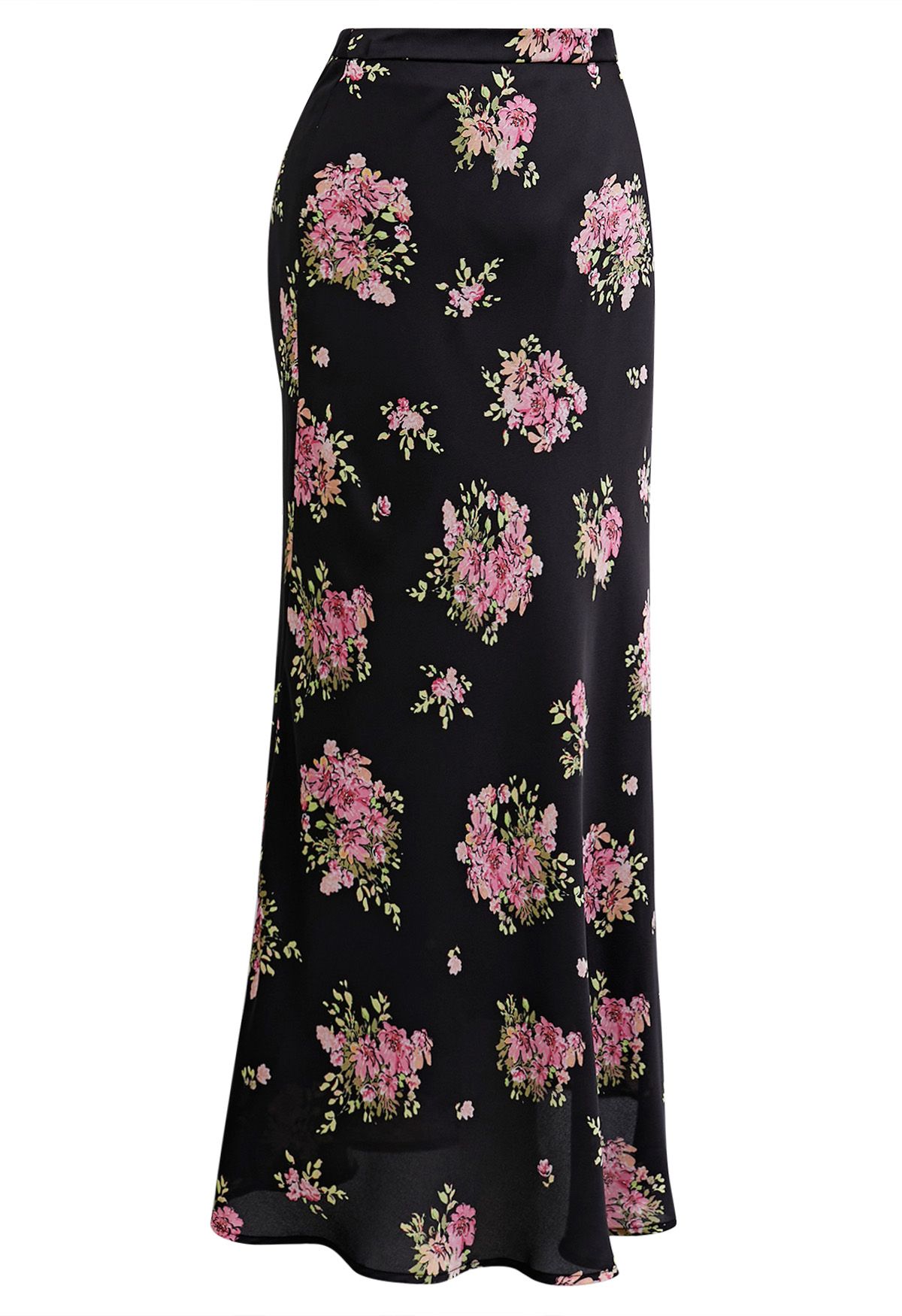 Summery Posy Print Maxi Skirt in Black