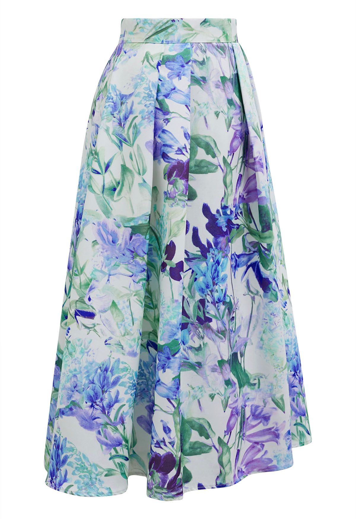 Charismatic Blue Blossom Pleated Midi Skirt