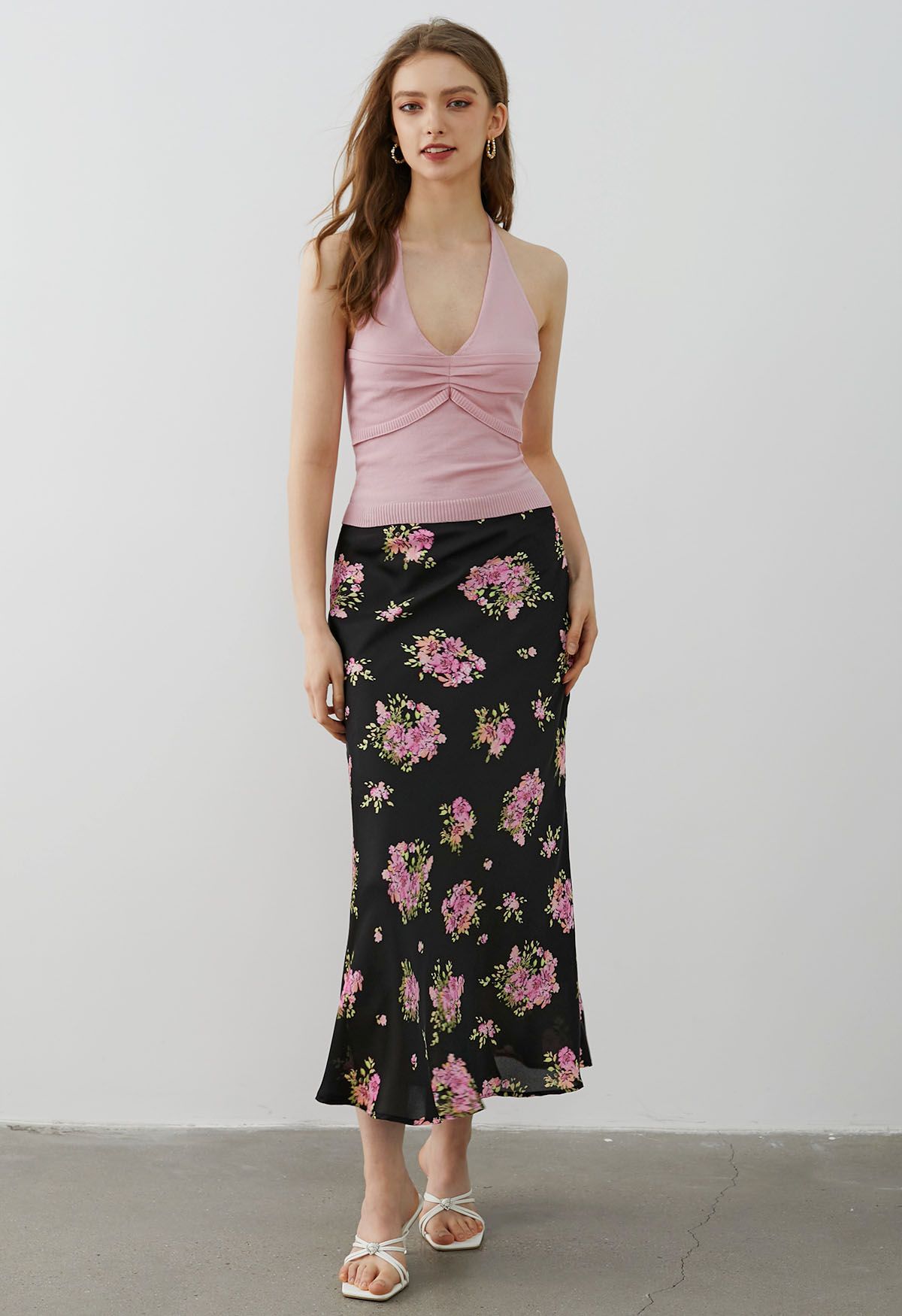 Summery Posy Print Maxi Skirt in Black