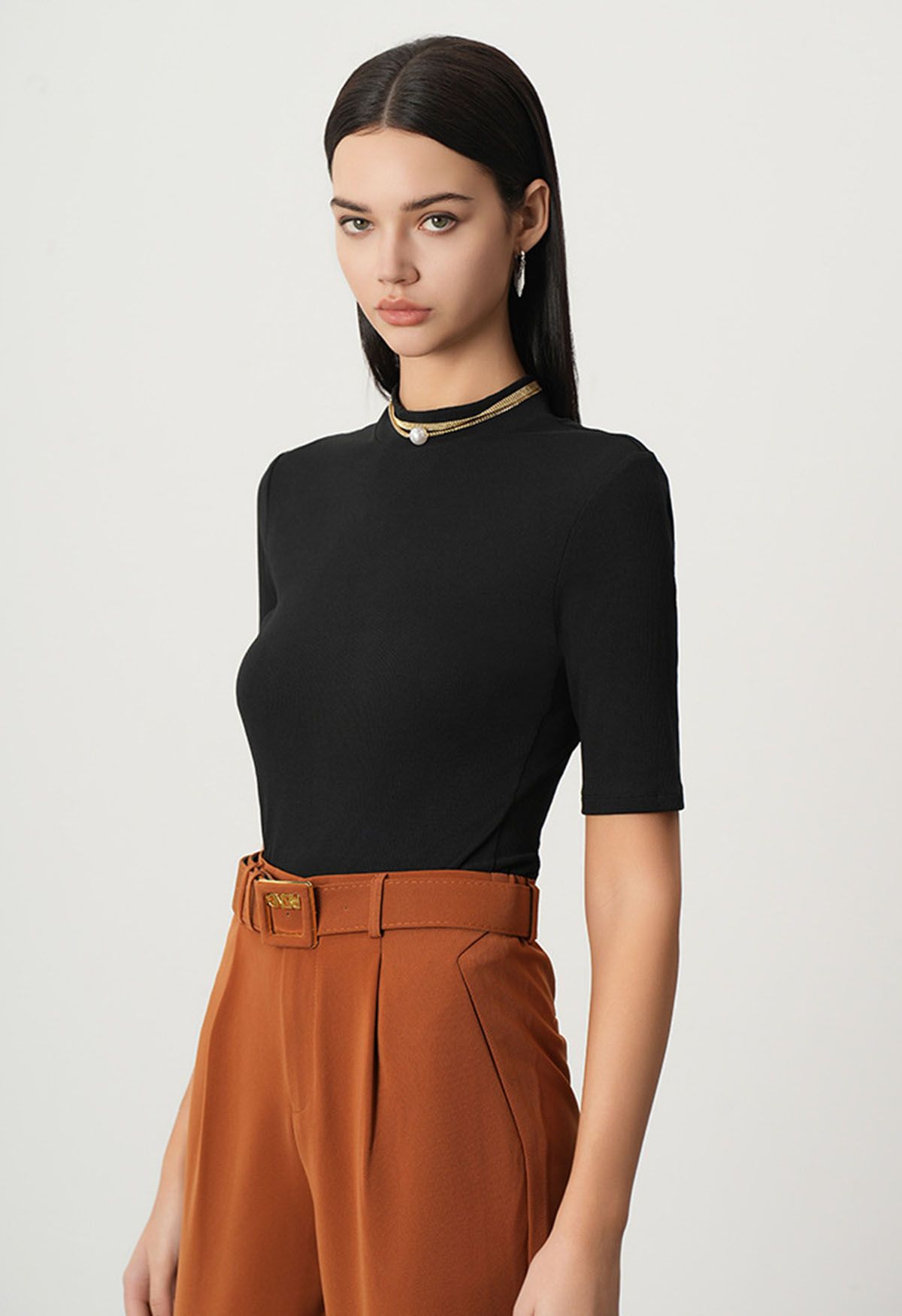 Sophisticated Elbow Sleeve Top in Black