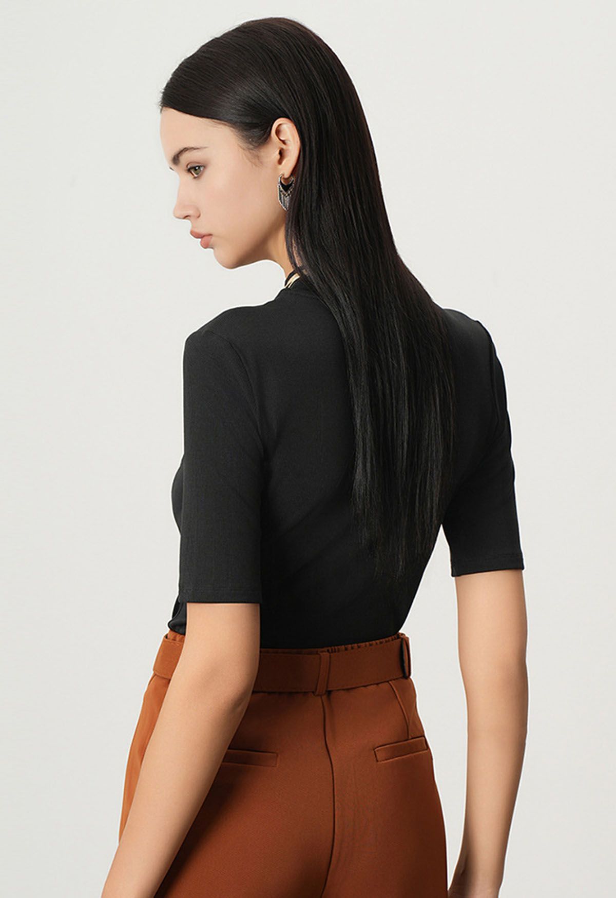 Sophisticated Elbow Sleeve Top in Black