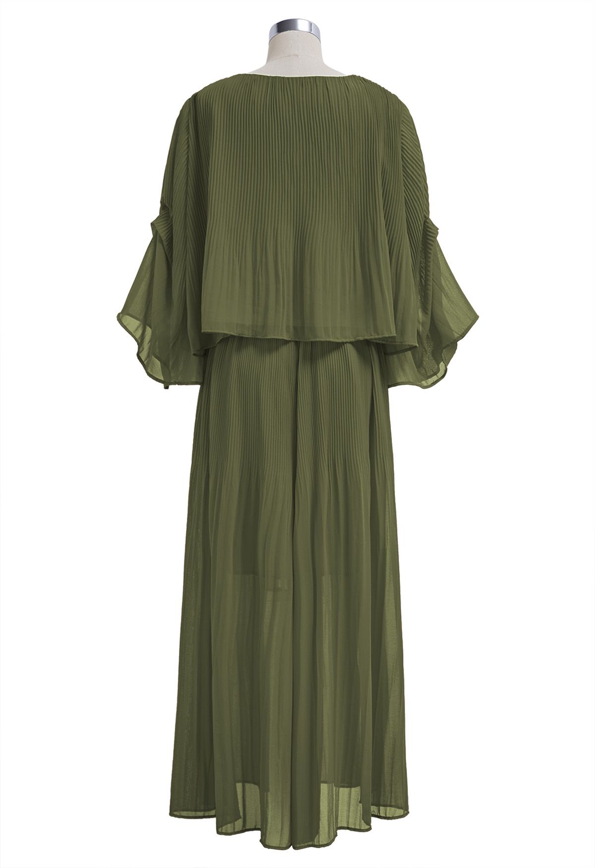 Plisse Bell Sleeves Chiffon Top and Pants Set in Army Green