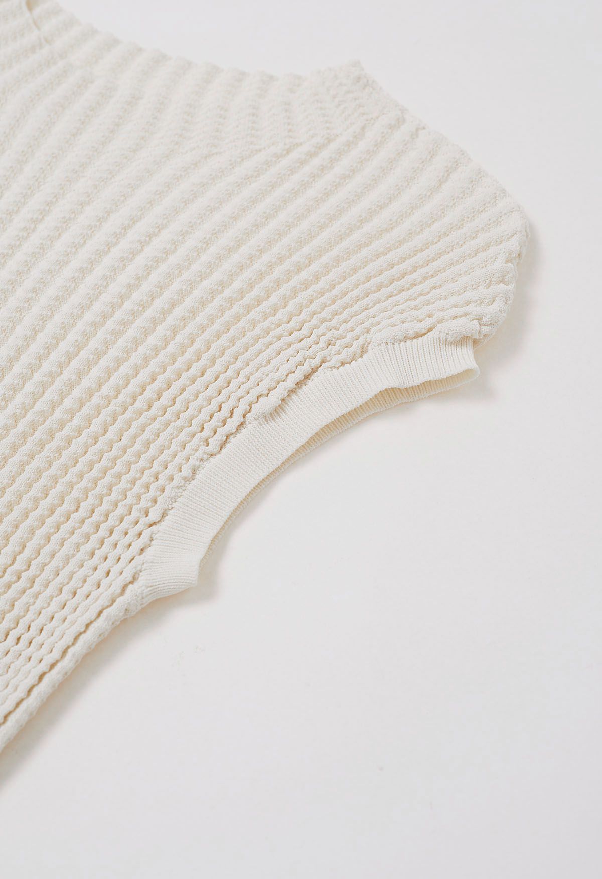 Ribbed Texture Cap Sleeves Top in Cream