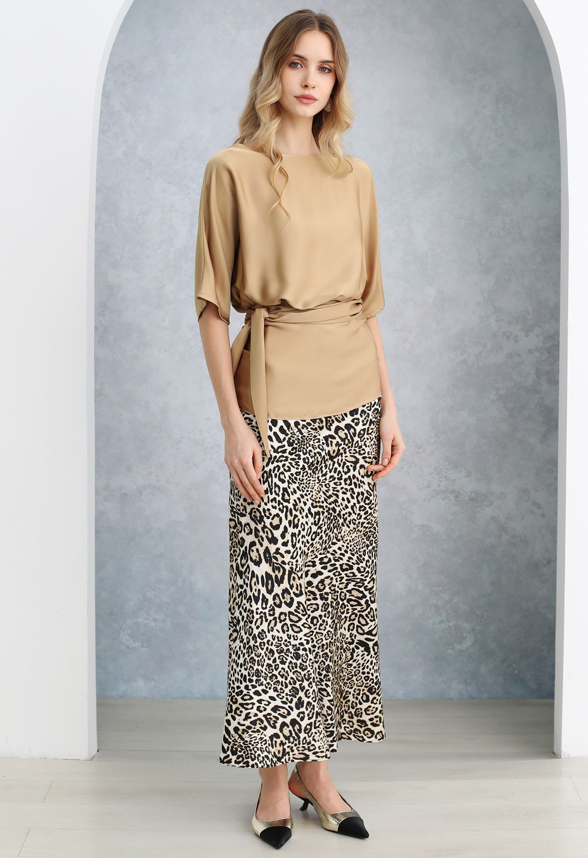 Satin Finish Mermaid Maxi Skirt in Leopard