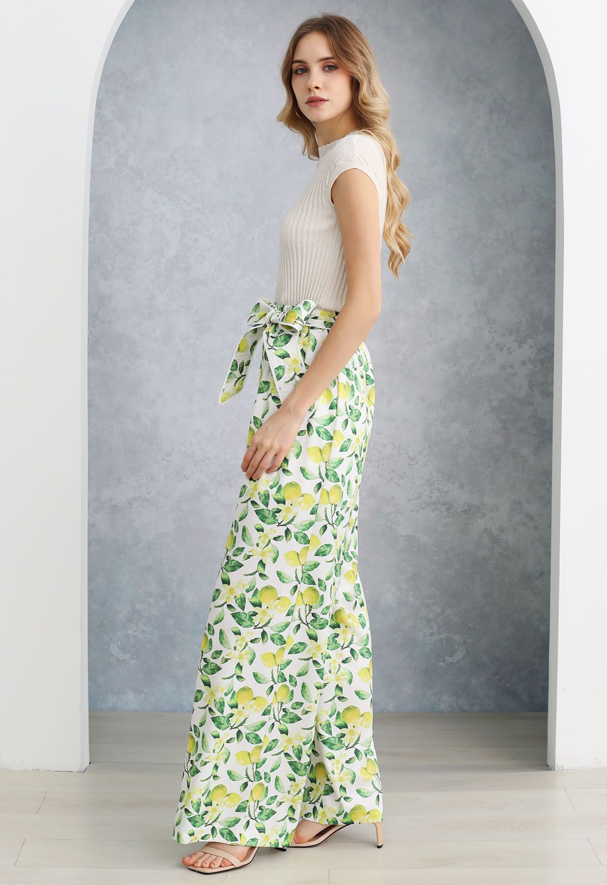 Fresh Lemon Printed Wide-Leg Pants