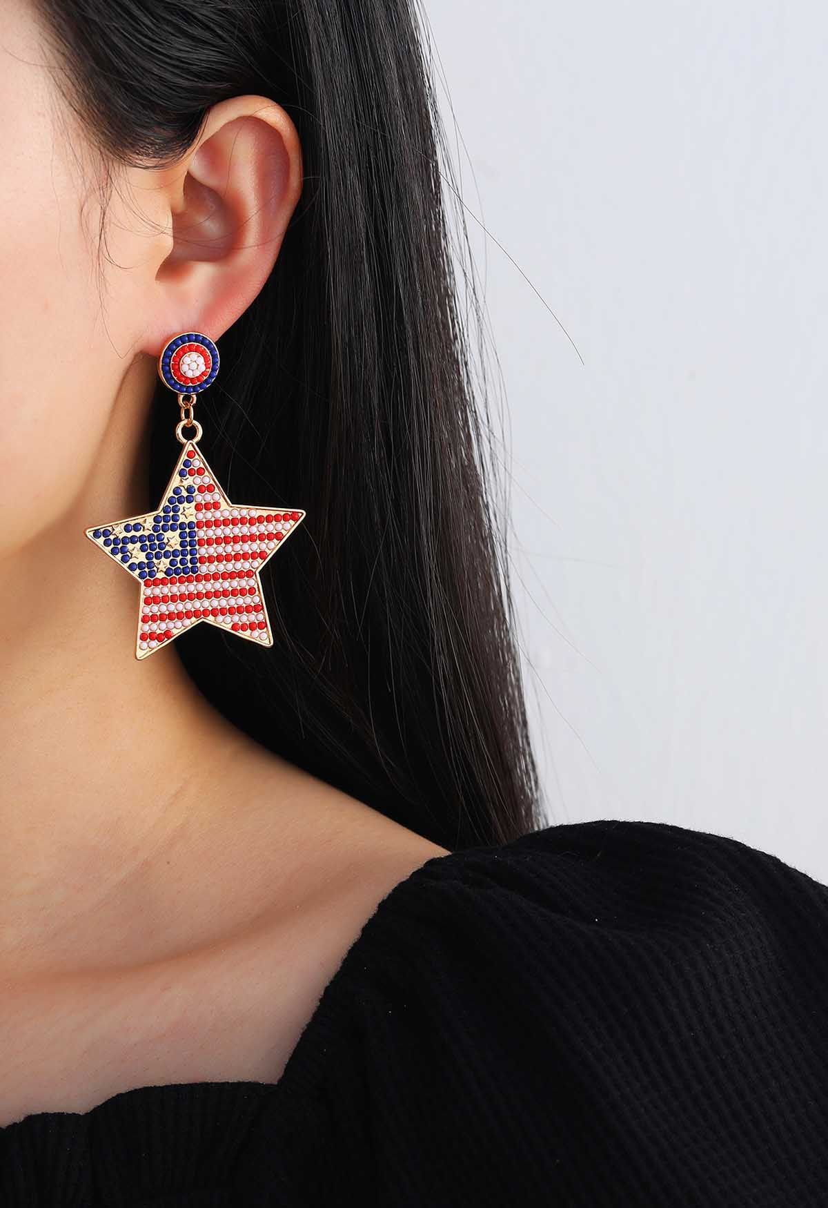 American Flag Star Earrings