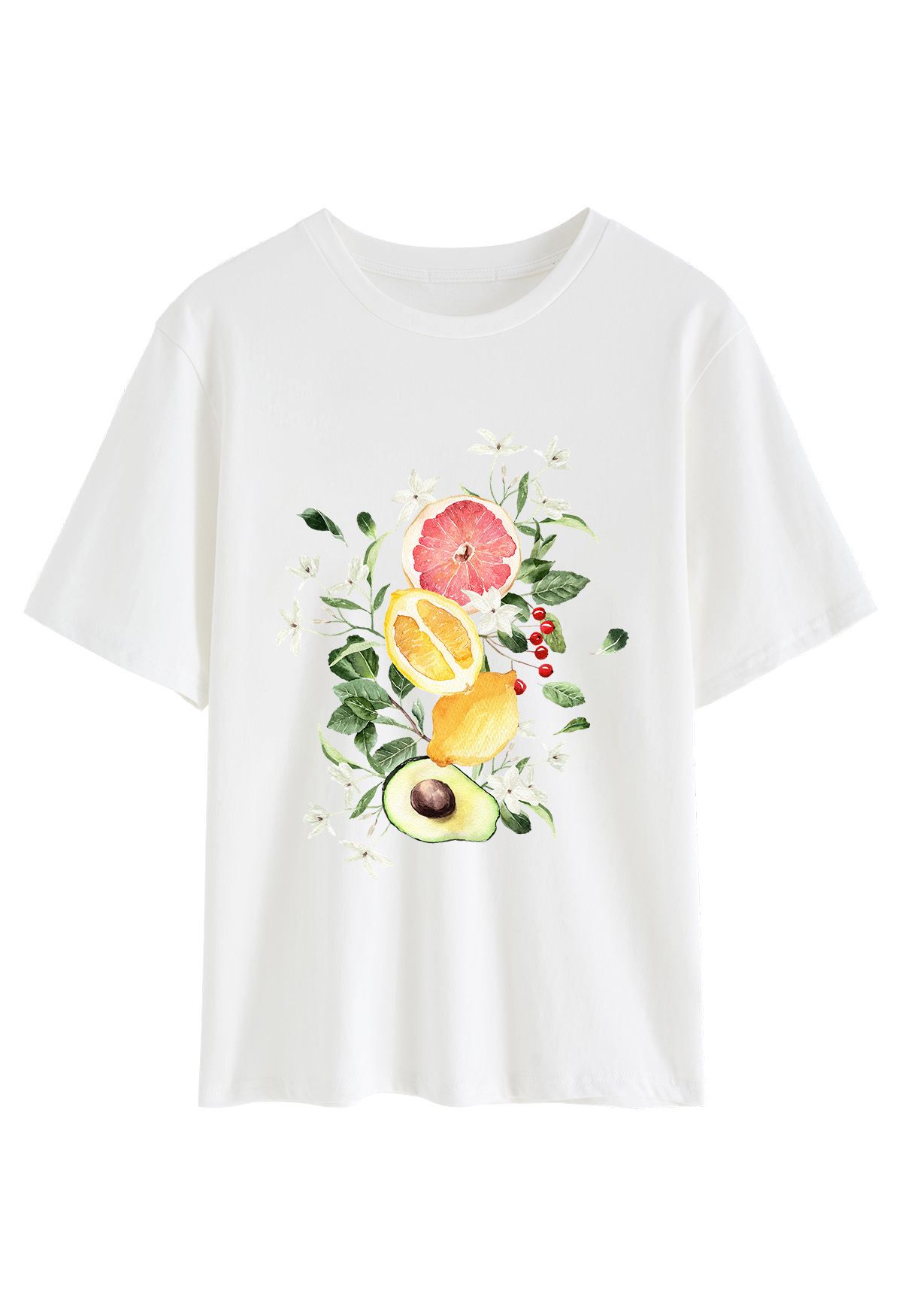 Colorful Fruit Printed Round Neck T-Shirt