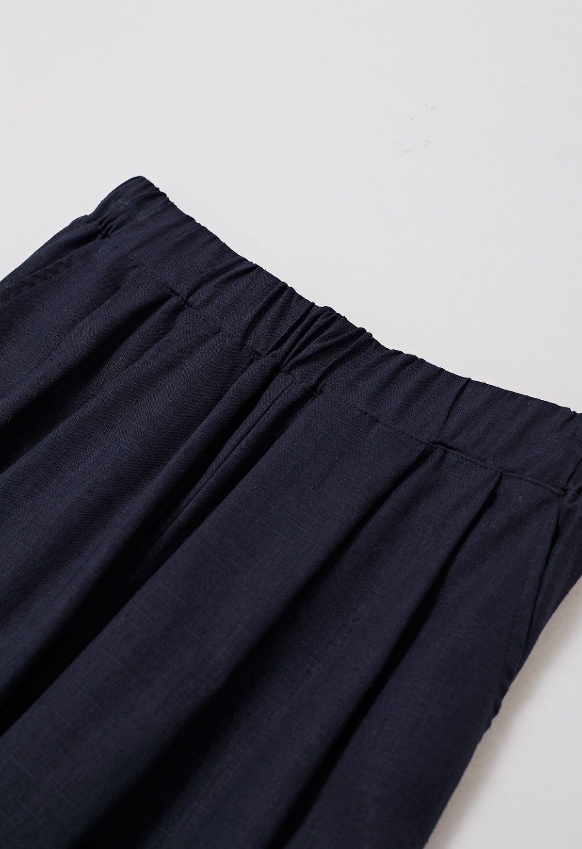 Side Pocket Wide-Leg Linen-Blend Pants in Navy