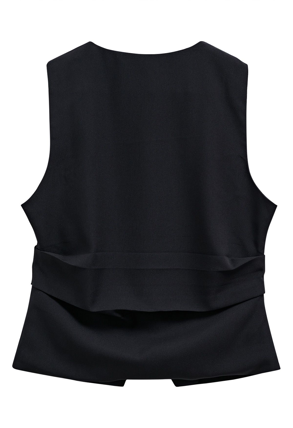 V-Neck Buttoned Down Ruched Vest in Black