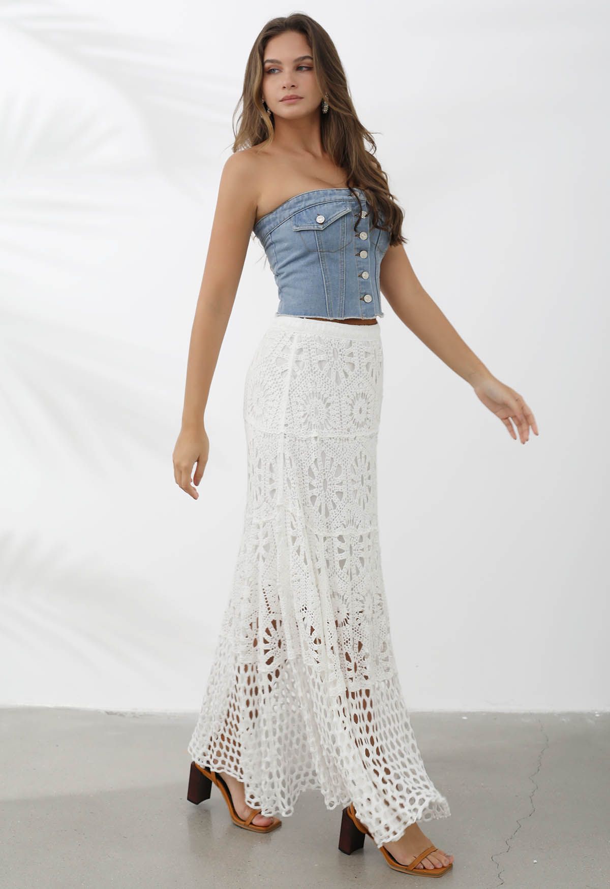 Bohemian Cutwork Crochet Maxi Skirt in White