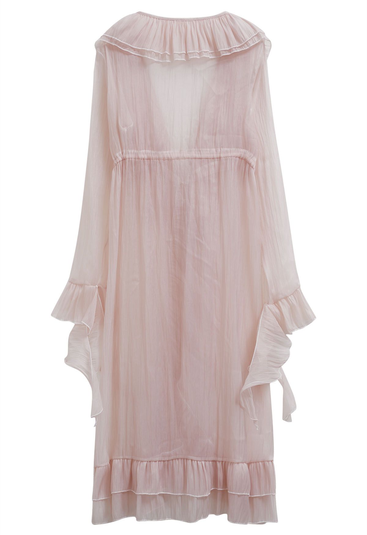 Tiered Ruffle Drawstring Waist Sheer Cover-Up