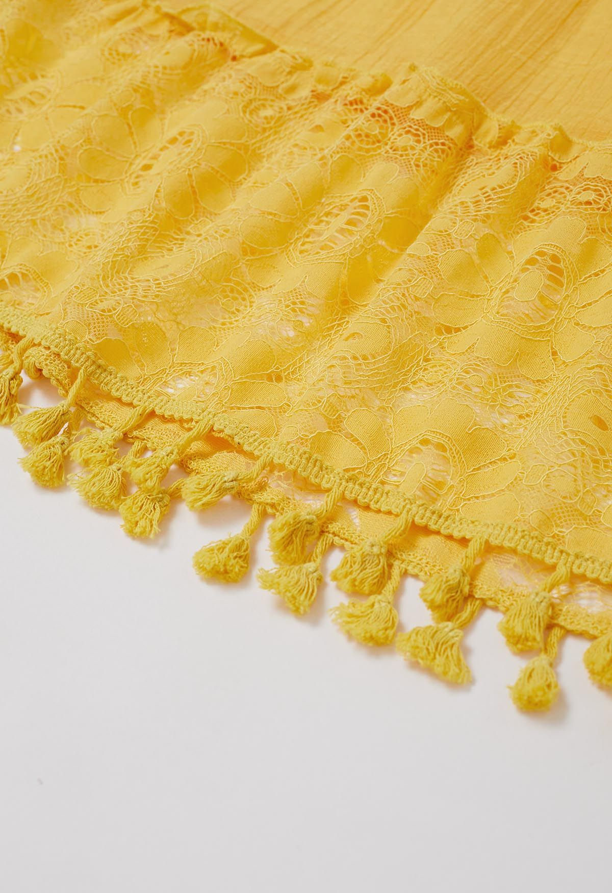 Cutwork Lace Tassel Trim Dolly Dress in Yellow