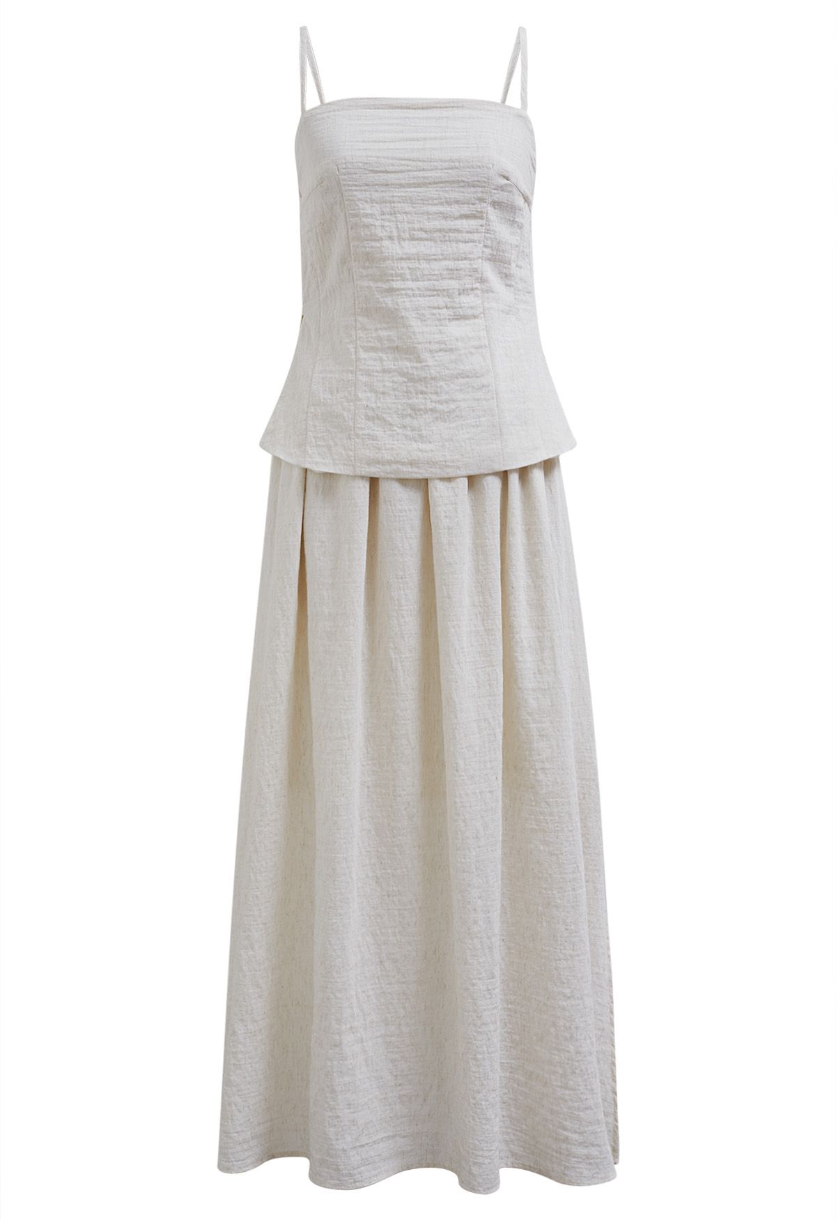 Slit Hem Linen-Blend Top and Maxi Skirt Set in Ivory