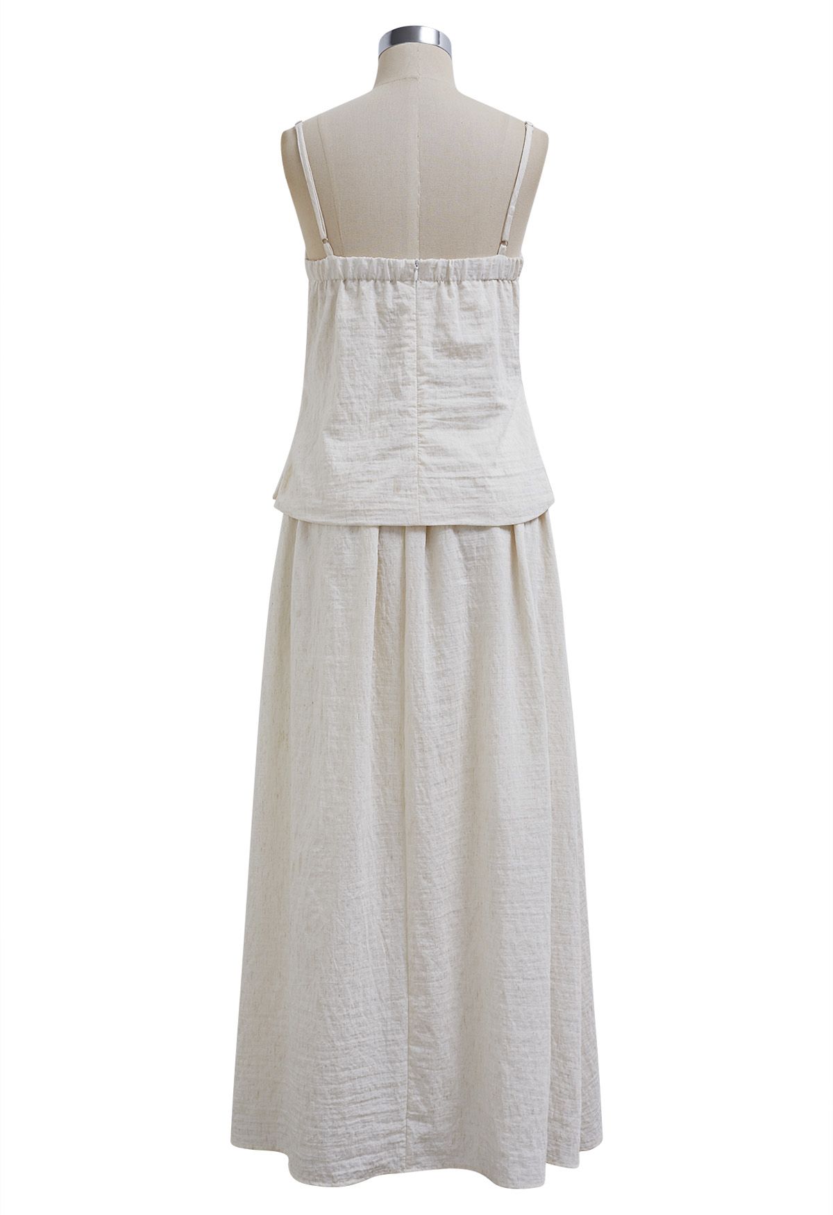 Slit Hem Linen-Blend Top and Maxi Skirt Set in Ivory