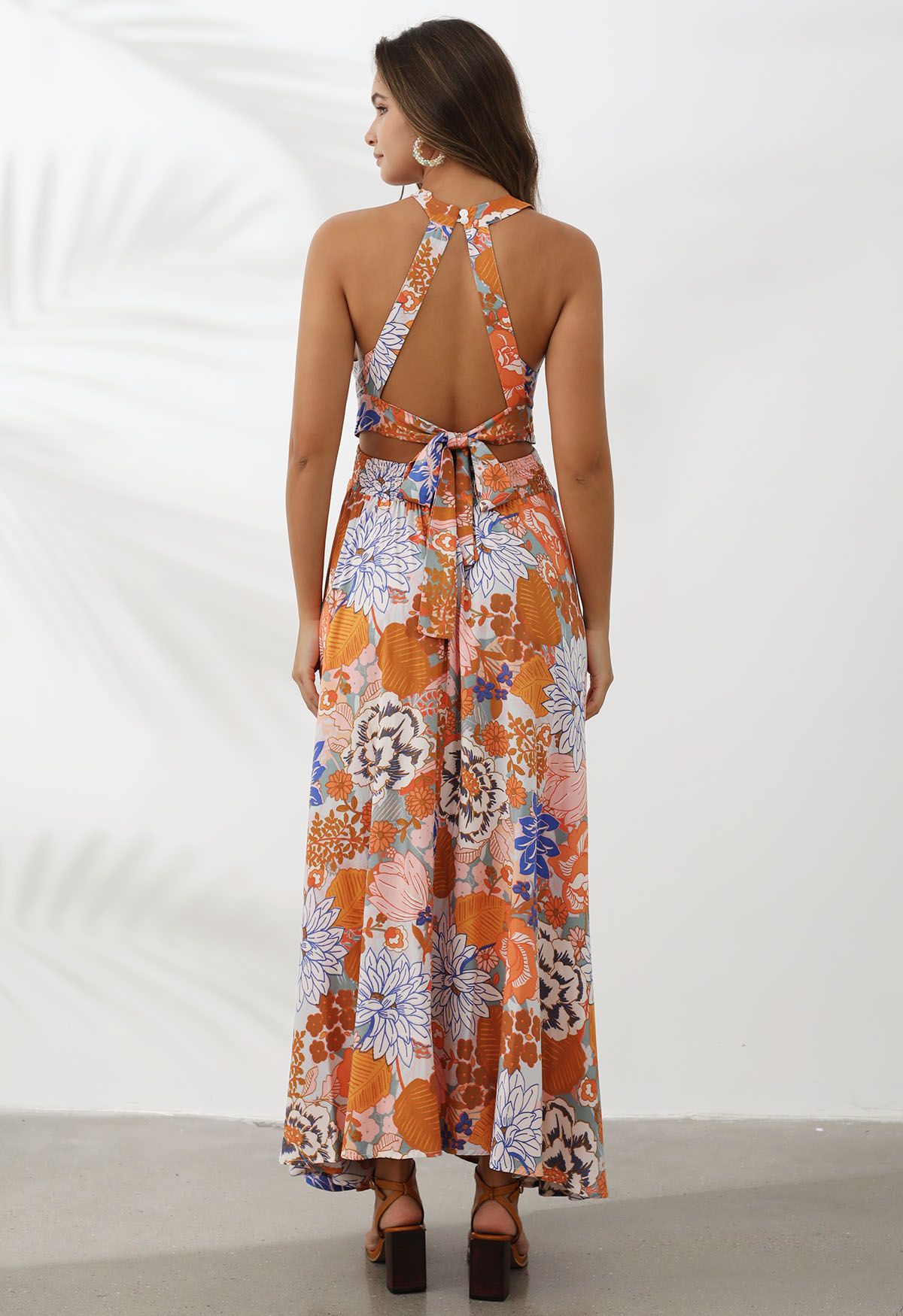 Vivid Blossom Tie-Back Maxi Dress