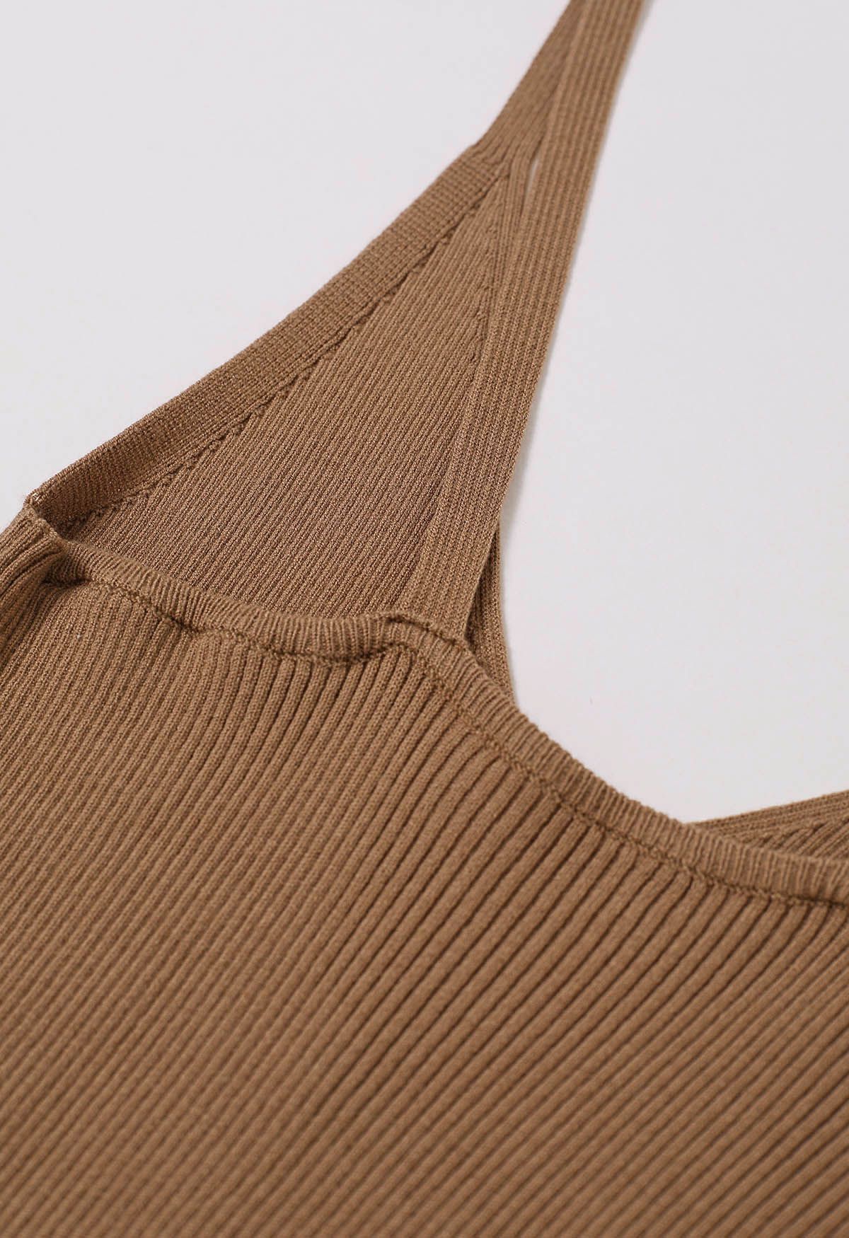 Button Decorated Ribbed Knit Tank Top in Tan