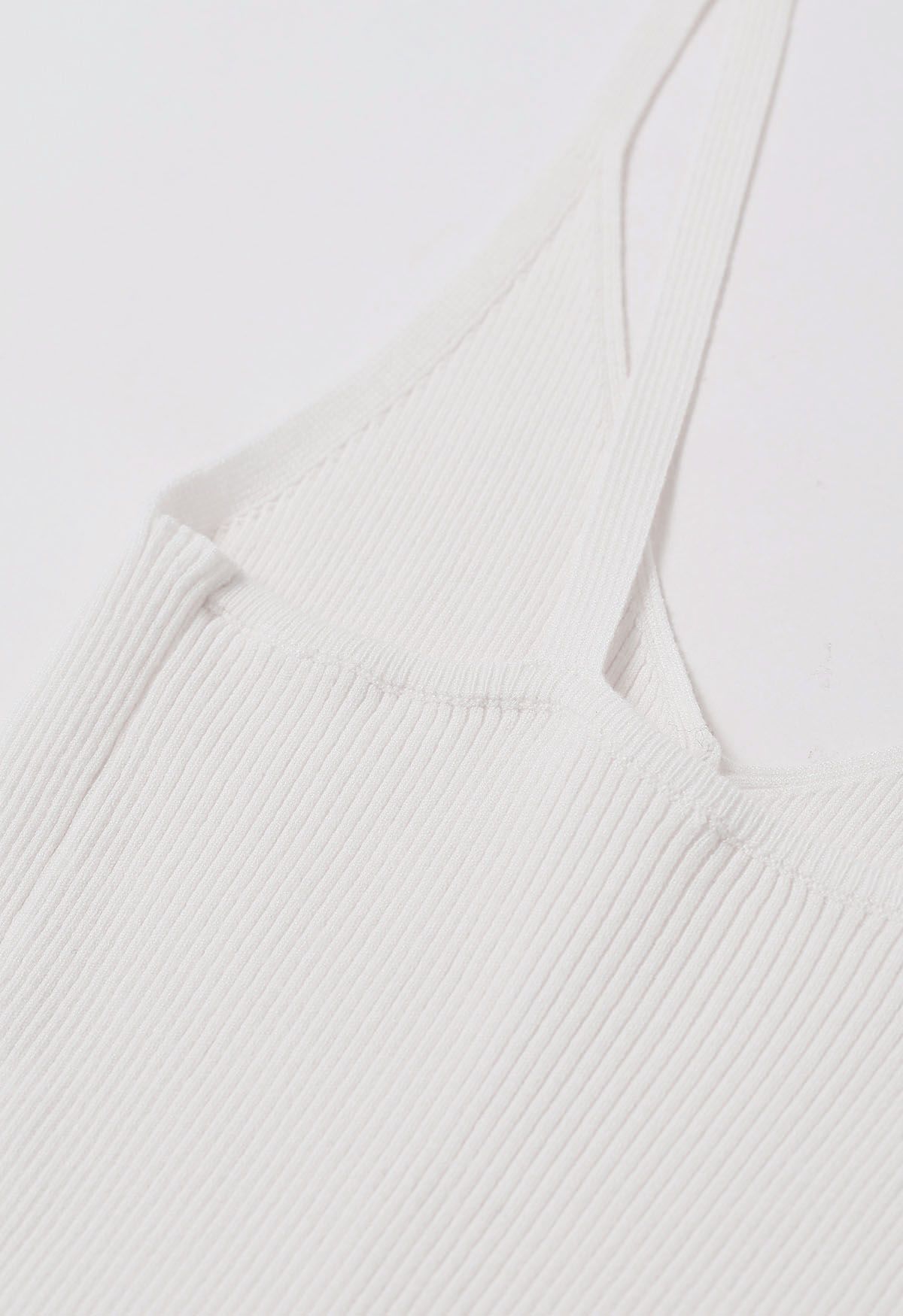 Button Decorated Ribbed Knit Tank Top in White