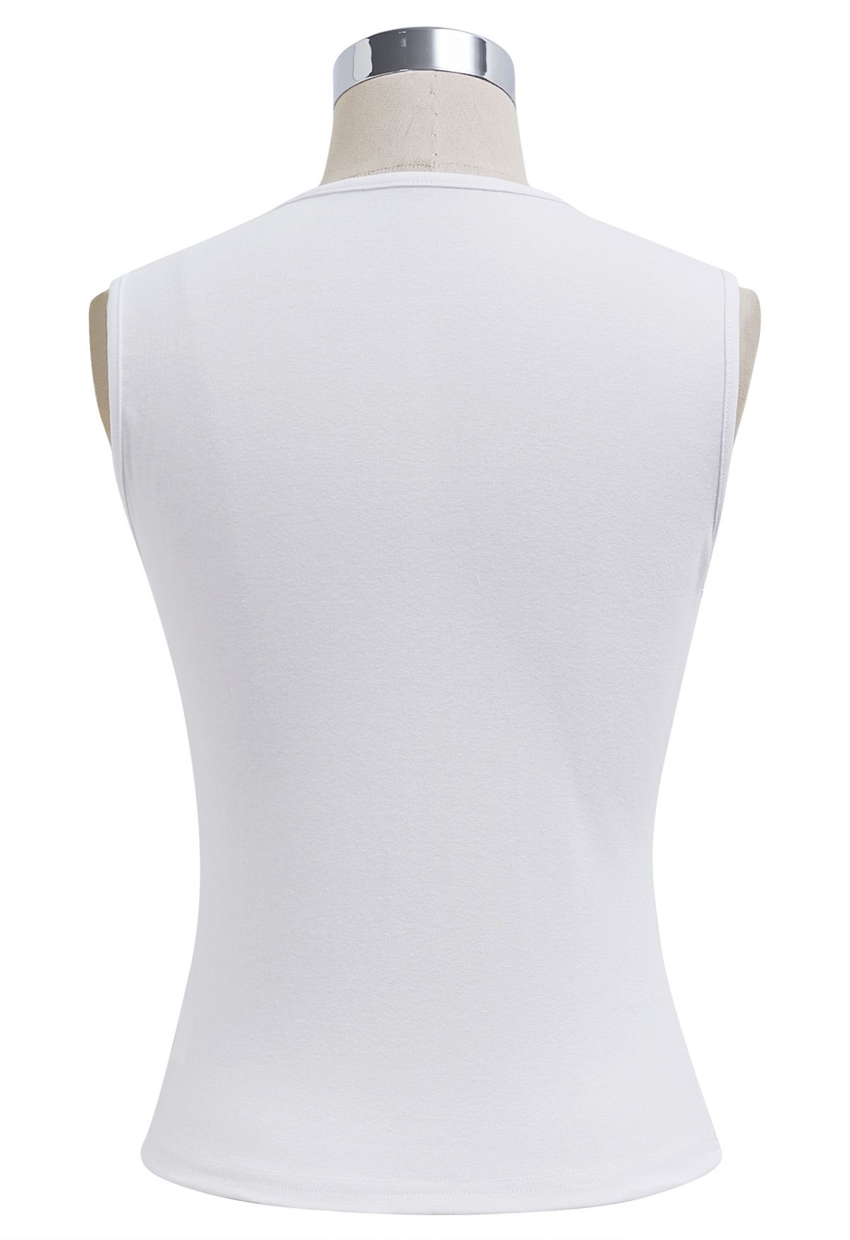 Faux-Wrap Sleeveless Cotton Top in White