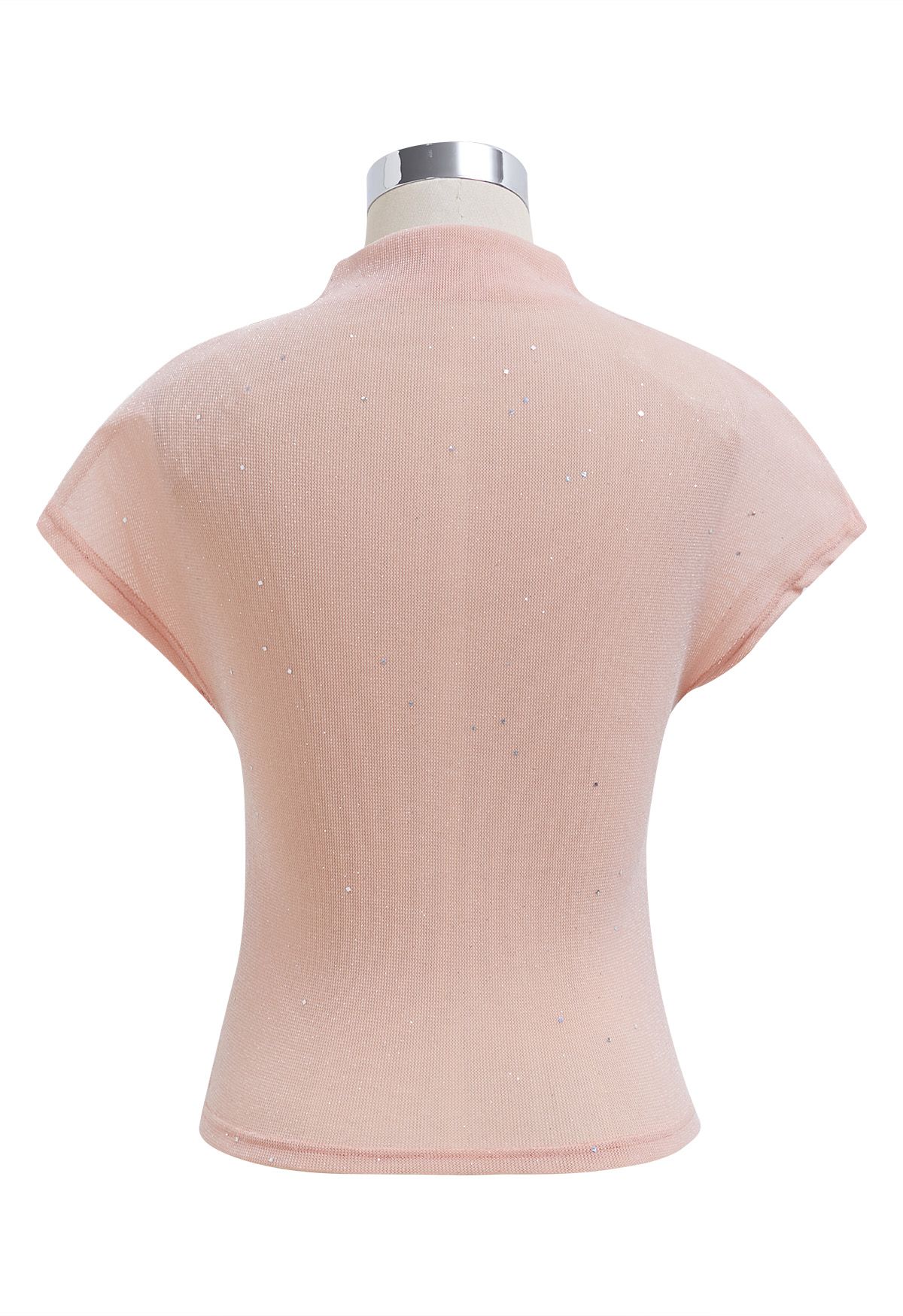 Shimmery Mock Neck Mesh Top in Pink