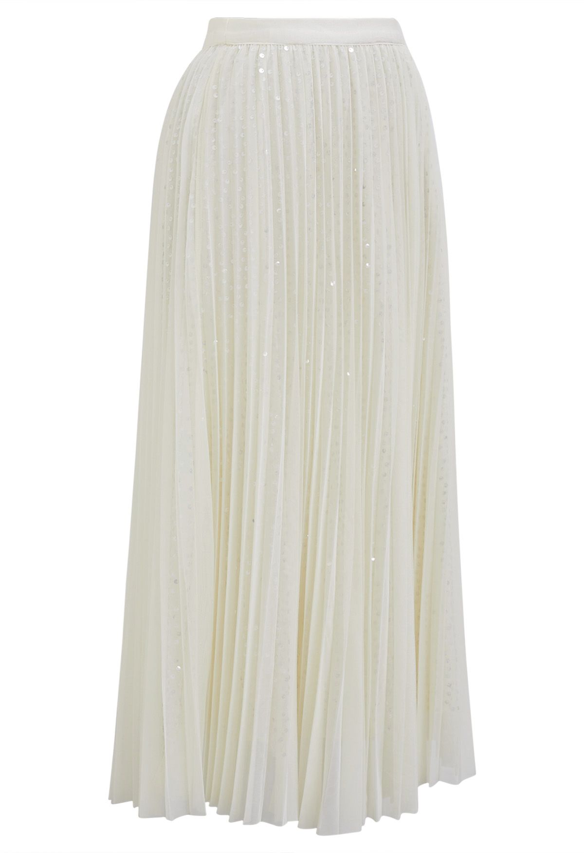 Glister Sequin Trim Mesh Tulle Maxi Skirt in Cream