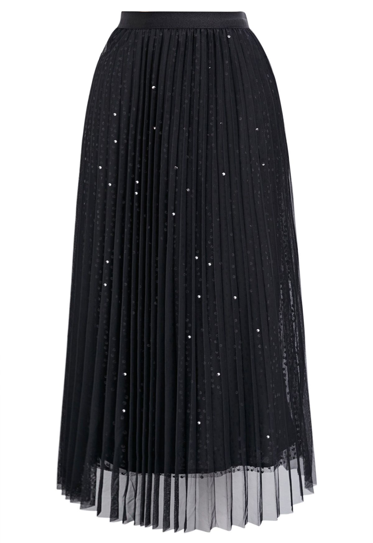 Glister Sequin Trim Mesh Tulle Maxi Skirt in Black