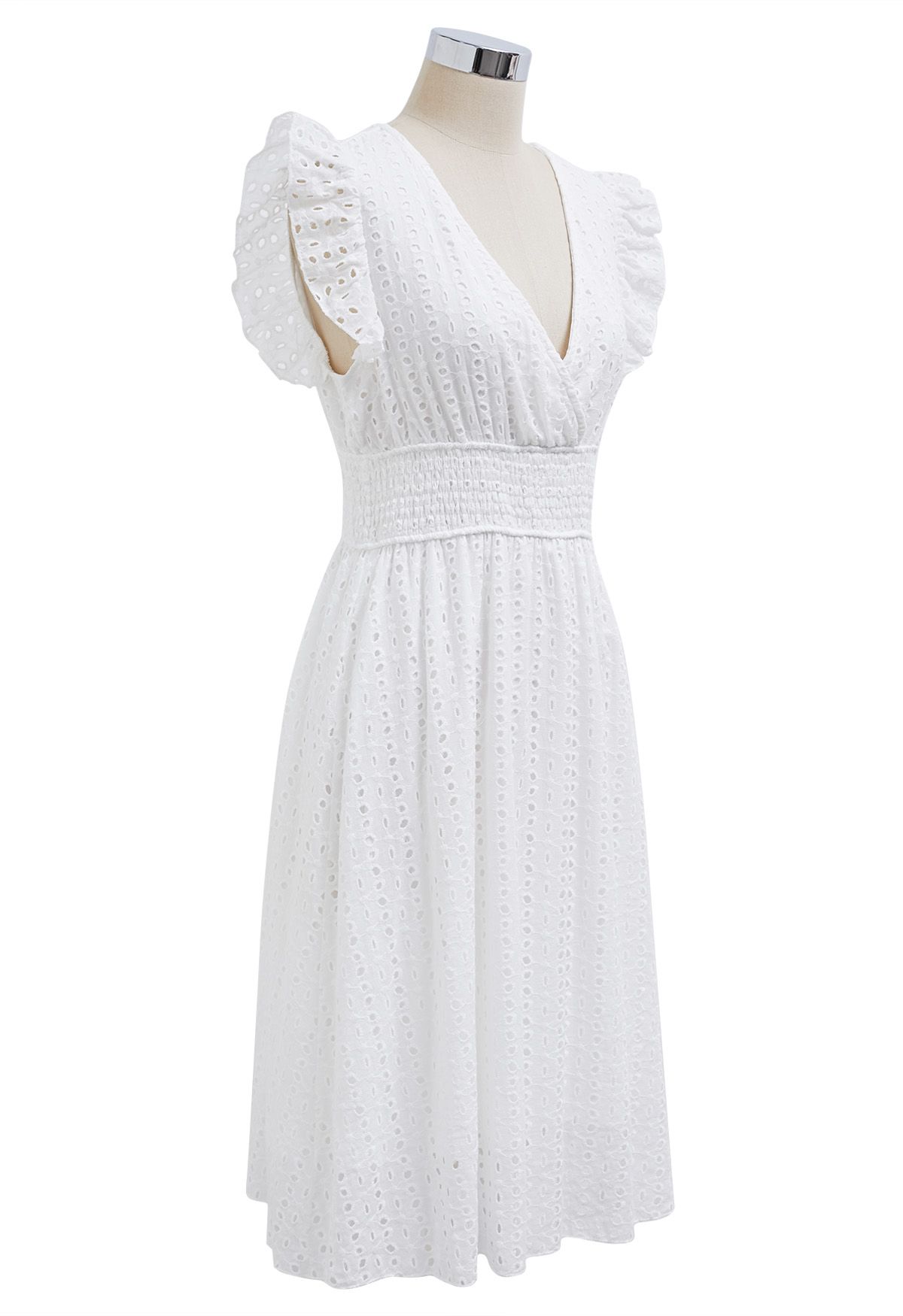 Eyelet Fantasy Faux-Wrap Midi Dress