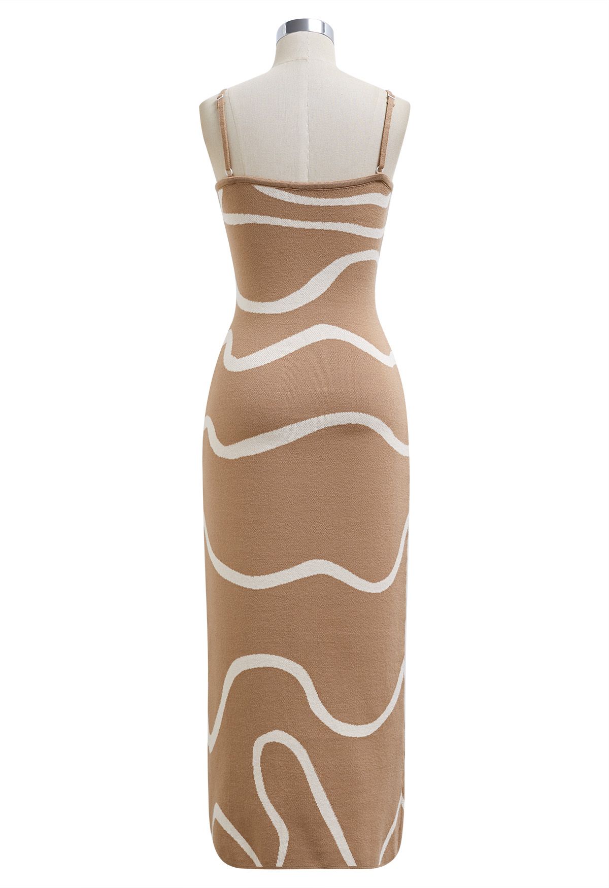 Wavy Print Knit Cami Dress in Tan