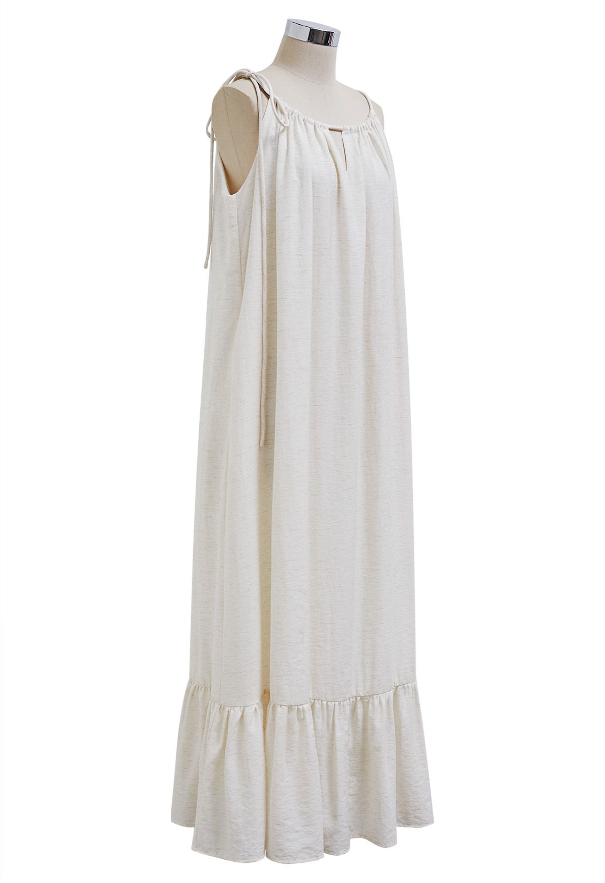 Self-Tie Halter Frill Hem Maxi Dress in Ivory