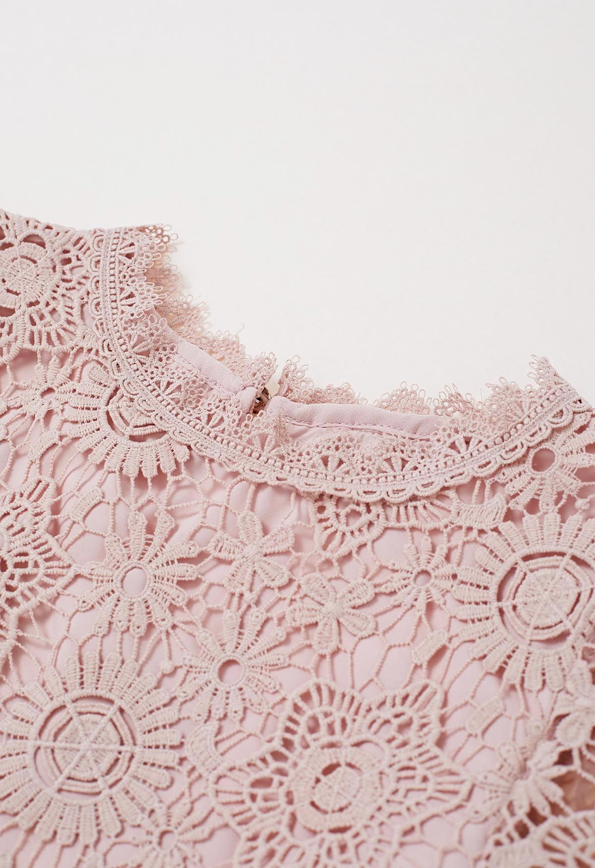 Full Floral Guipure Lace Elbow Sleeve Top in Pink