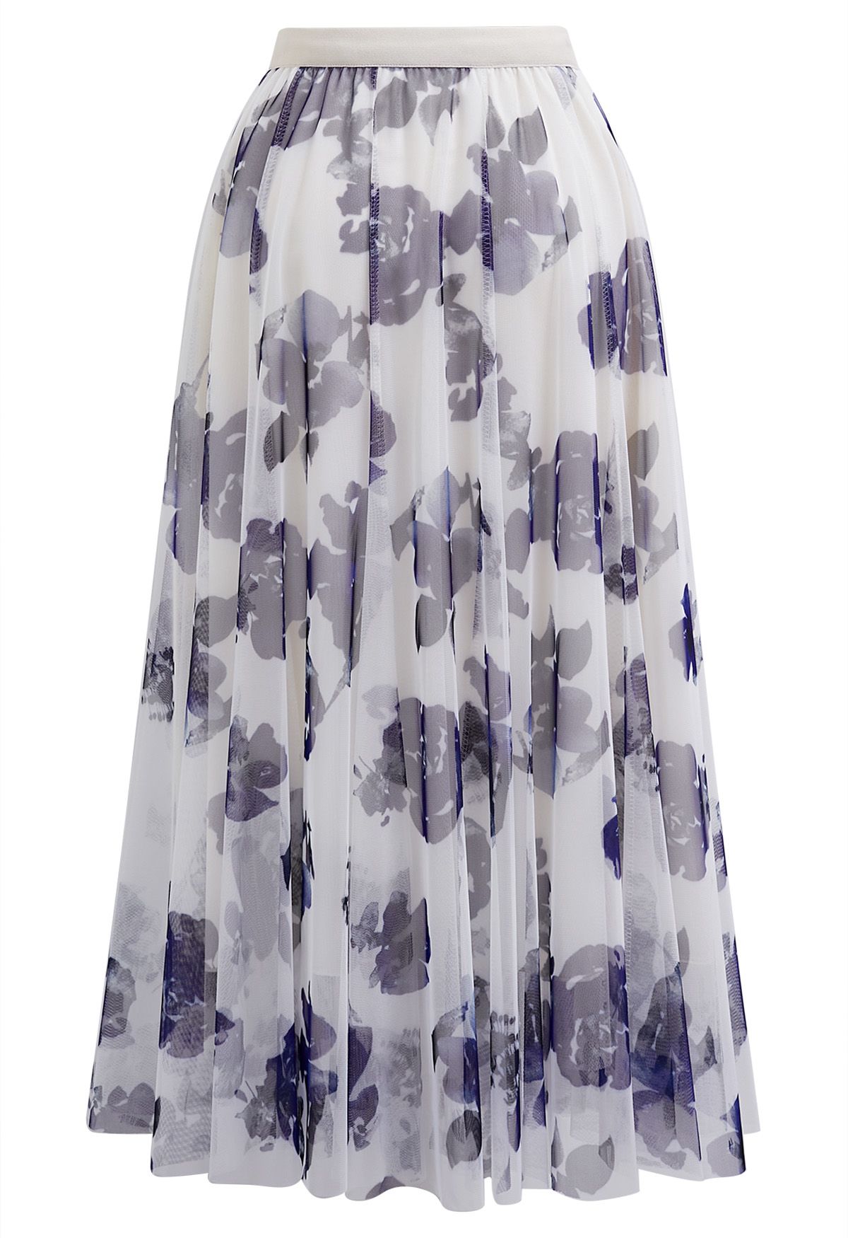 Watercolor Floral Mesh Tulle Midi Skirt in Purple