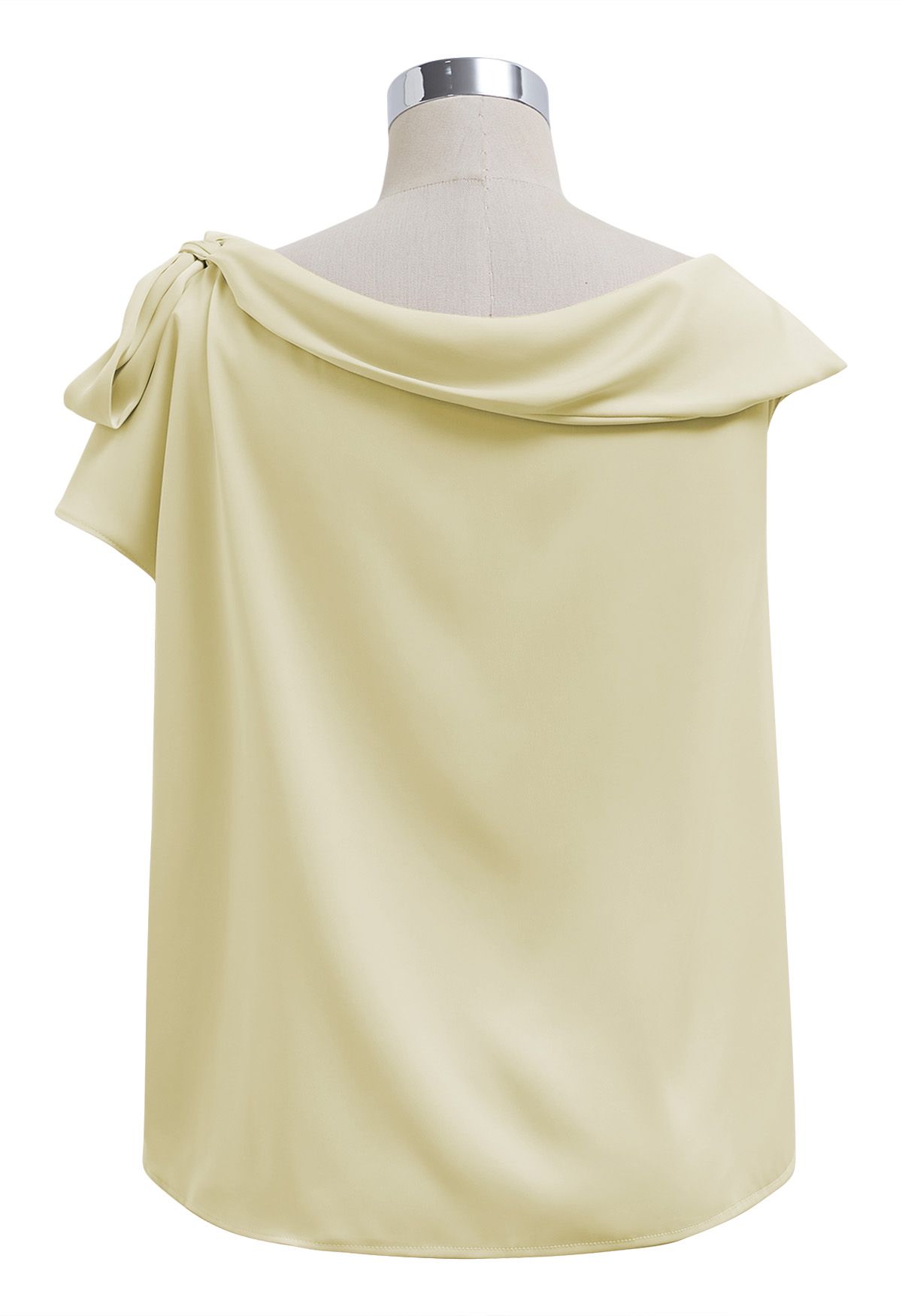 Side Bowknot Asymmetrical Neckline Satin Top in Lime