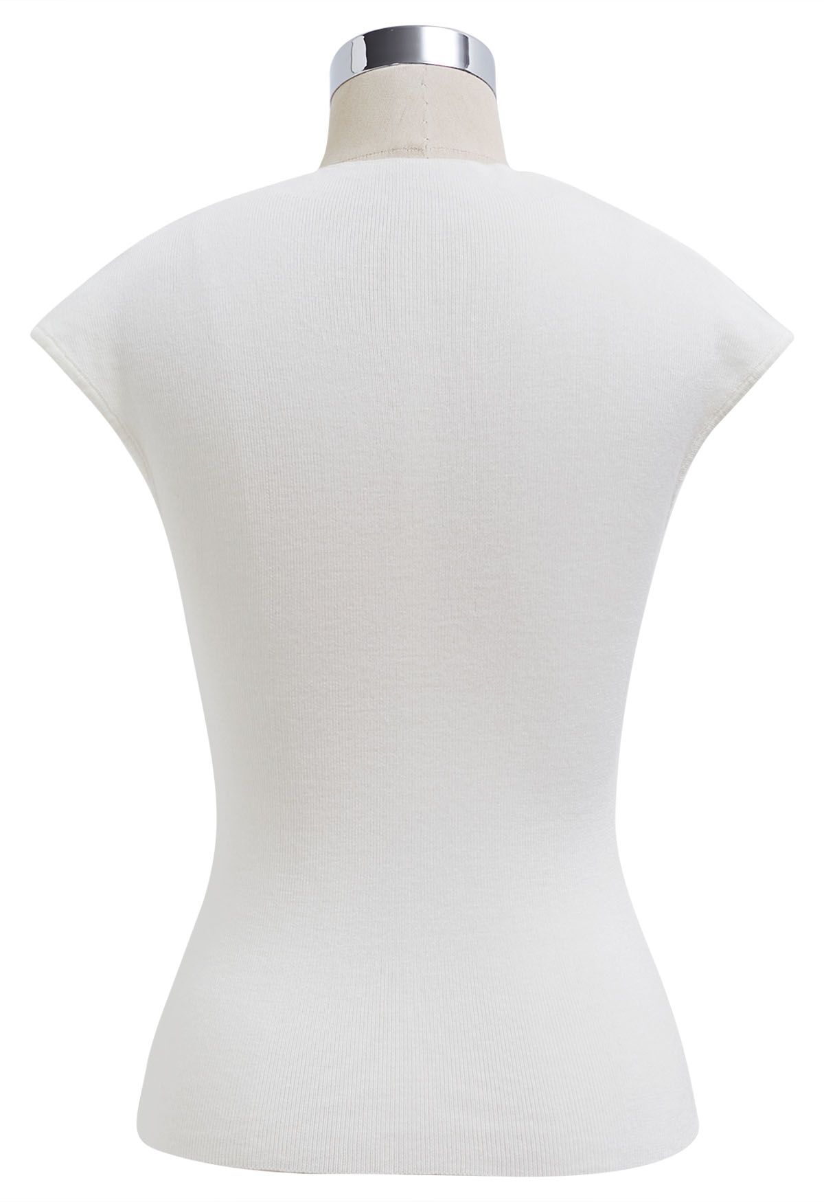 Mock Neck Sleeveless Slim Fit Knit Top in White