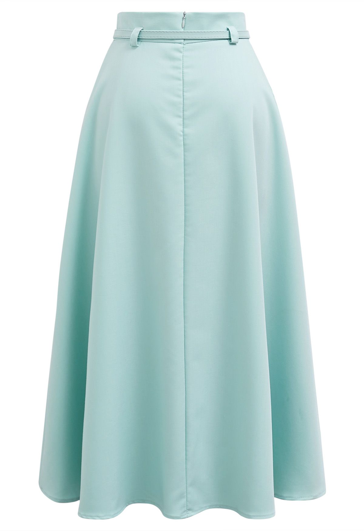 Side Pockets Pleated Belt Midi Skirt in Mint