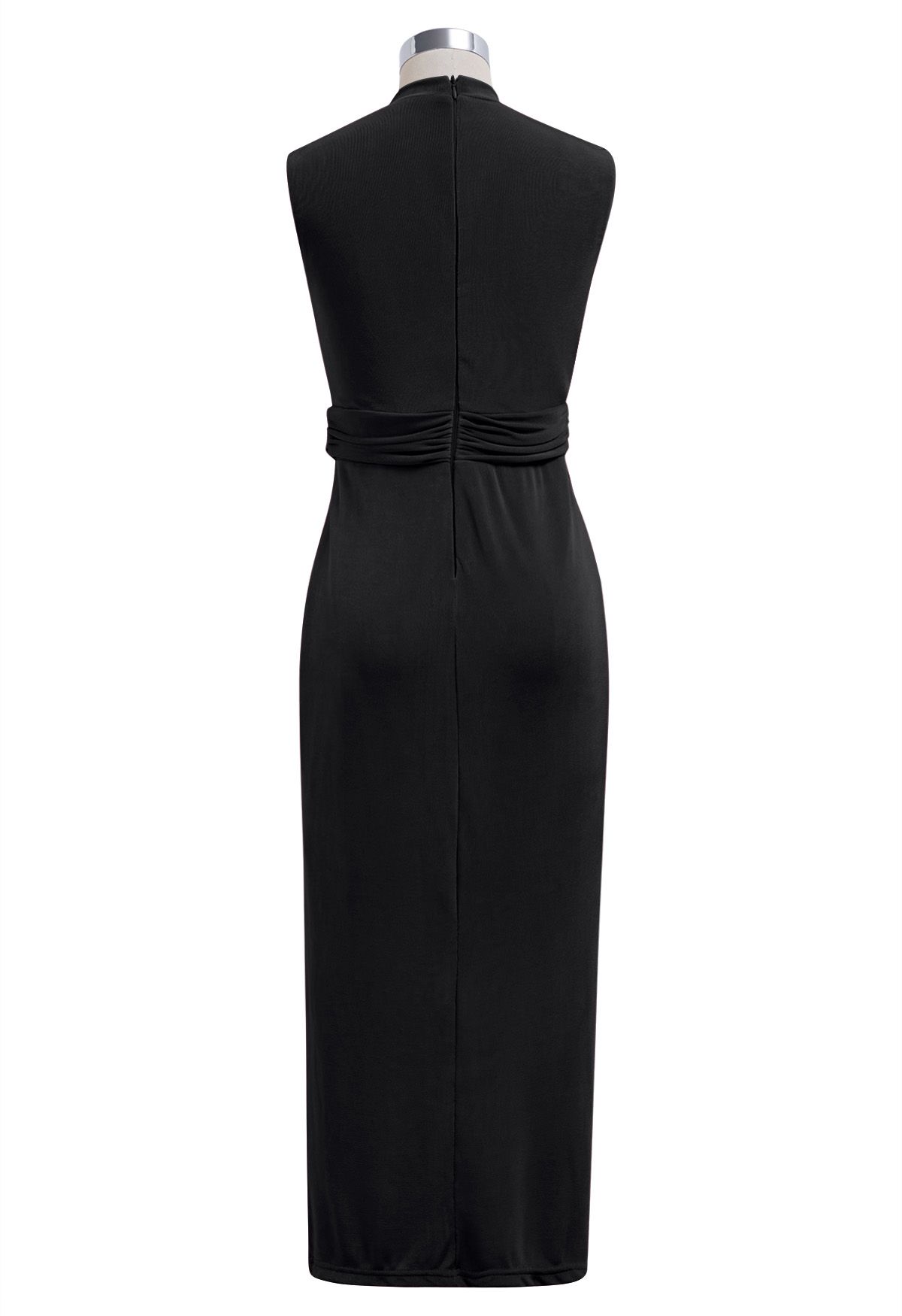 Cinched Waist Faux-Wrap Sheath Dress in Black