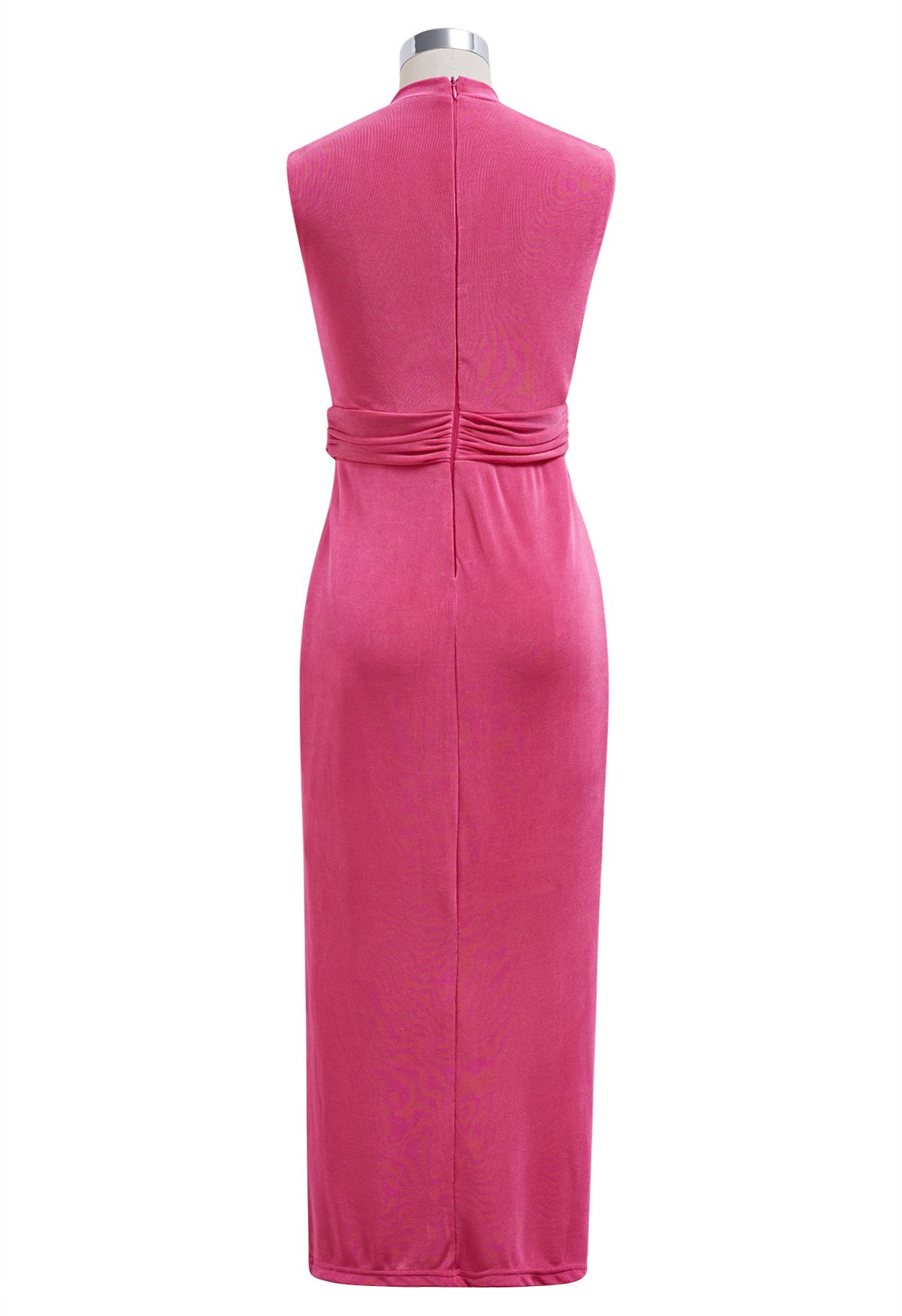 Cinched Waist Faux-Wrap Sheath Dress in Hot Pink