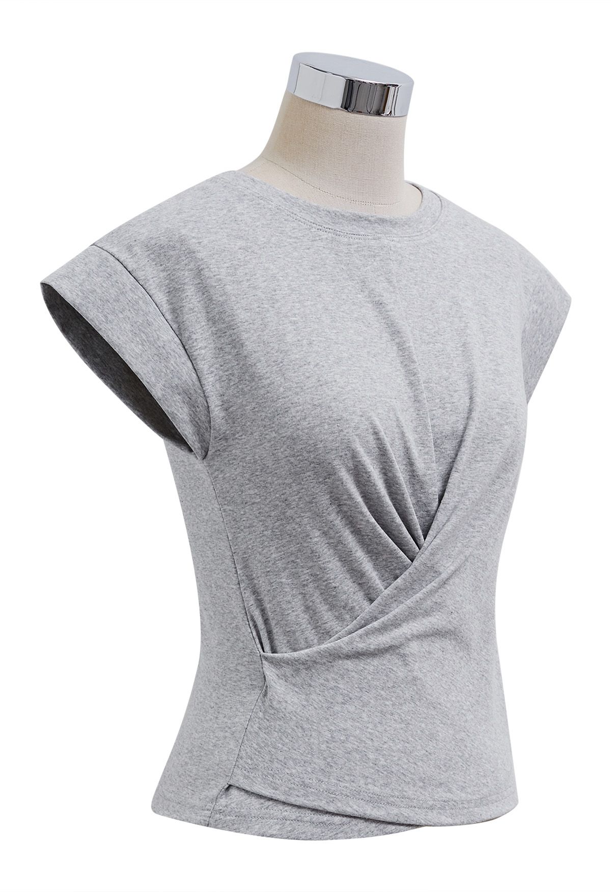 Cap Sleeve Crisscross Cotton Top in Grey