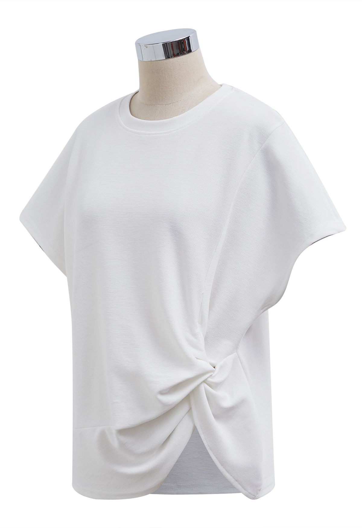 Twist Detail Short-Sleeve T-Shirt in White