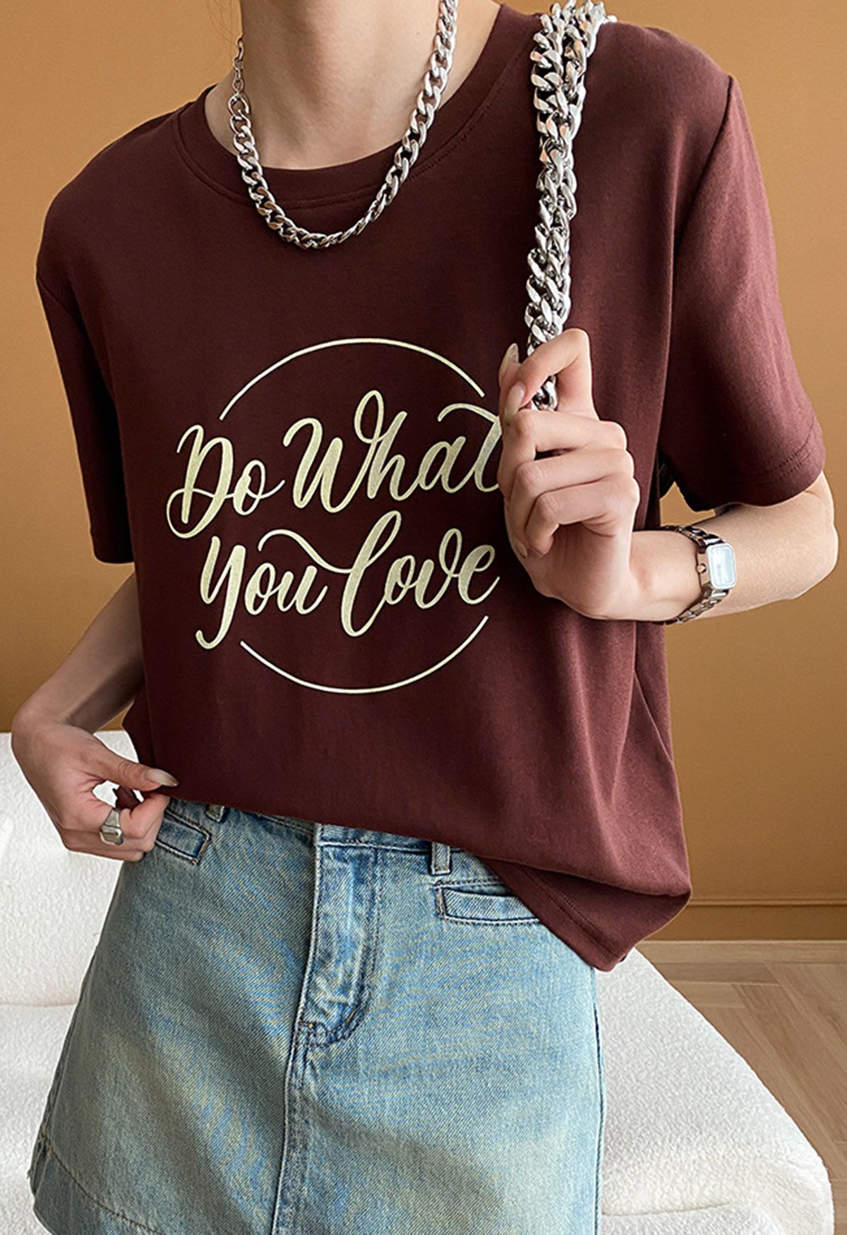 Do What You Love Crew Neck T-Shirt in Brown