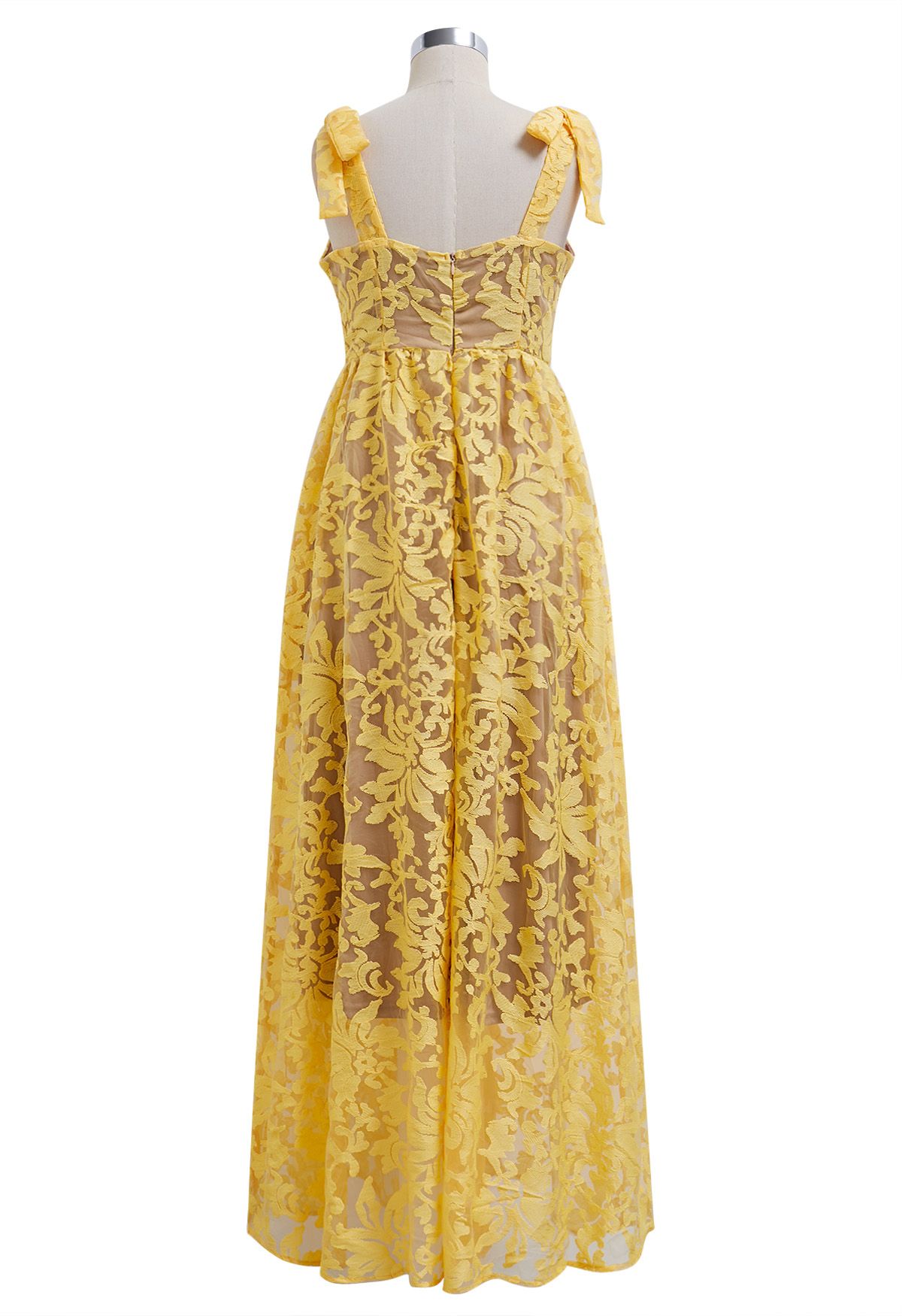 Yellow Embroidered Floral Organza Cami Dress