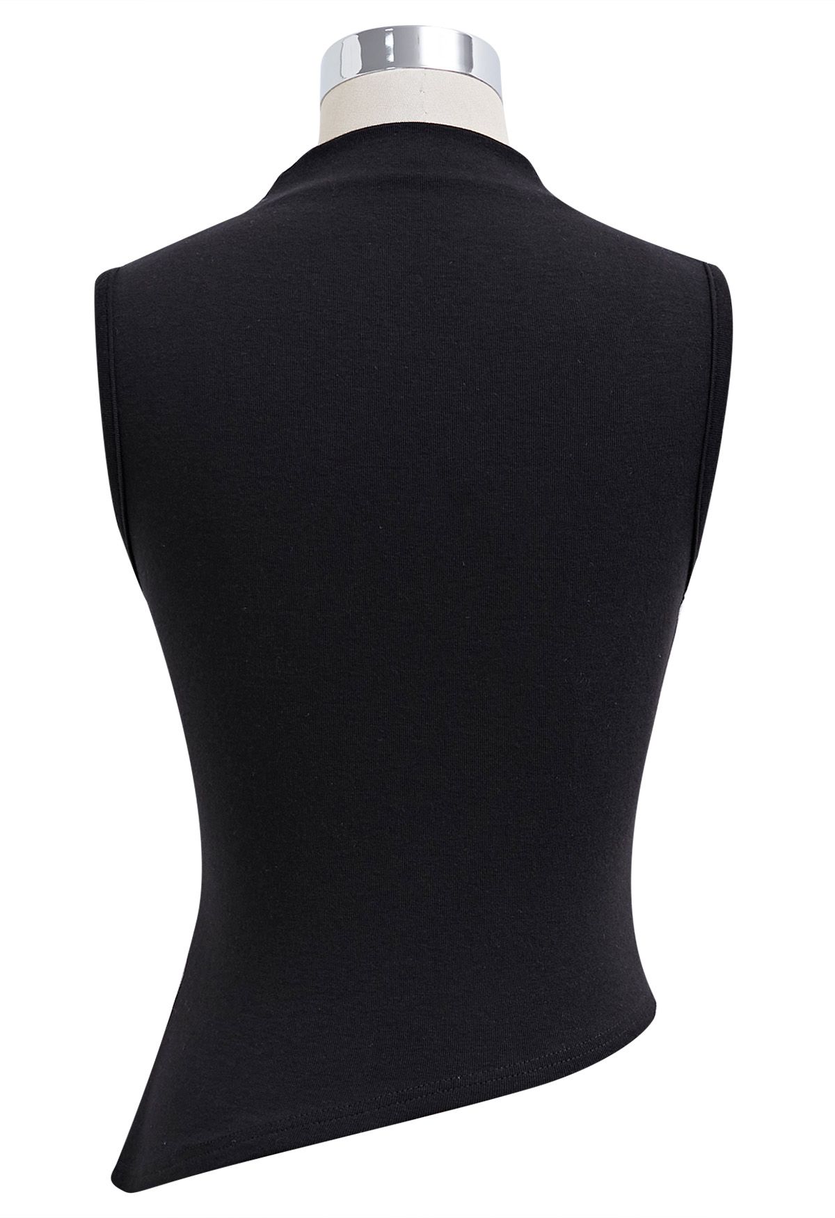 Detachable Necklace Adorned Asymmetric Sleeveless Top in Black