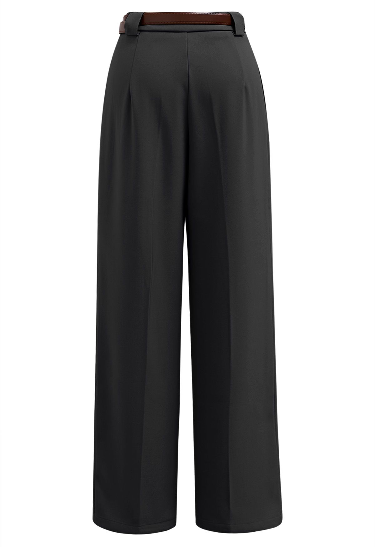 Faux Leather Belt Straight-Leg Pants in Black